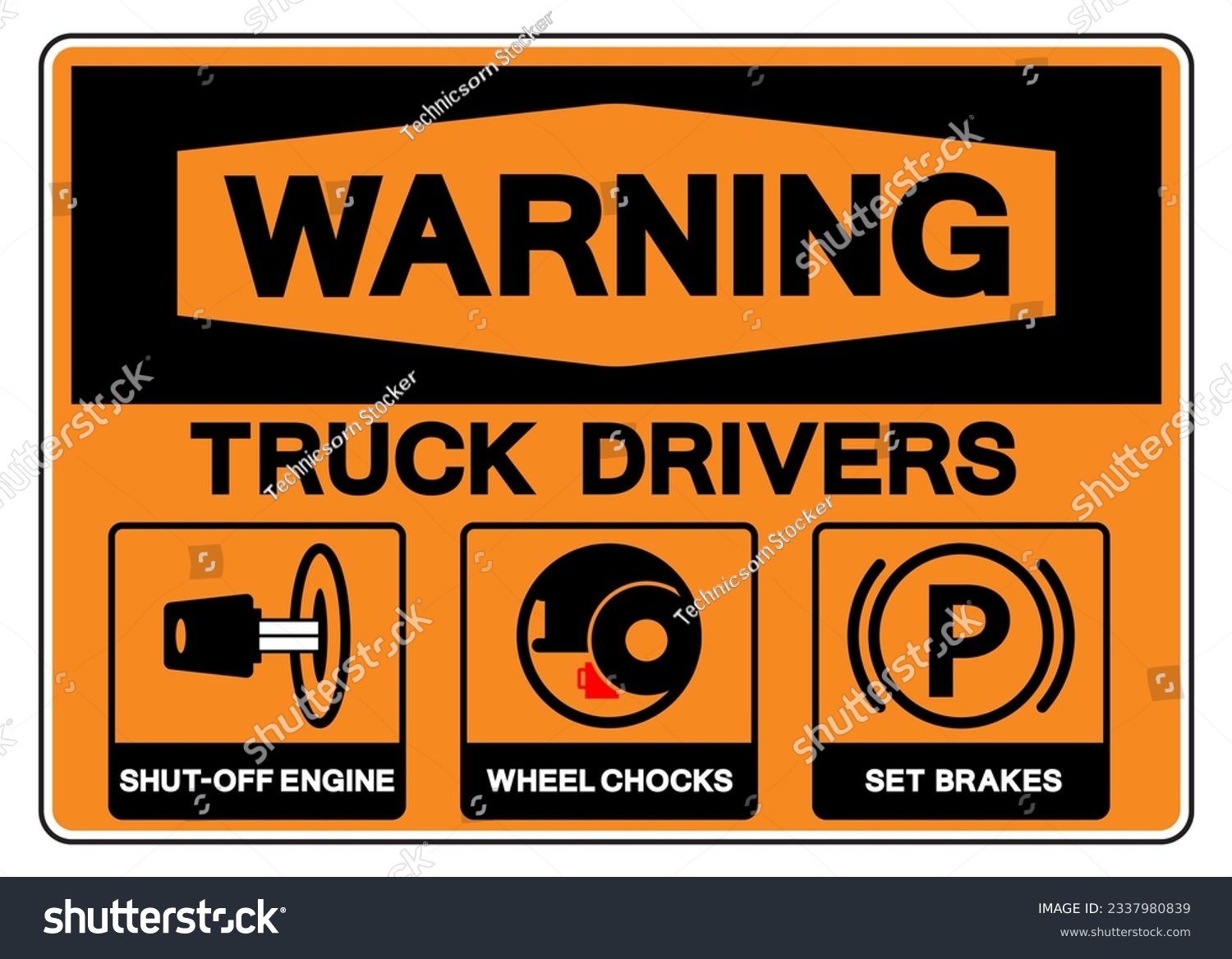 SVG of Warning Truck Drivers Shut-Off Engine Wheel Chocks Set Brakes Symbol Sign, Vector Illustration, Isolate On White Background Label .EPS10 svg