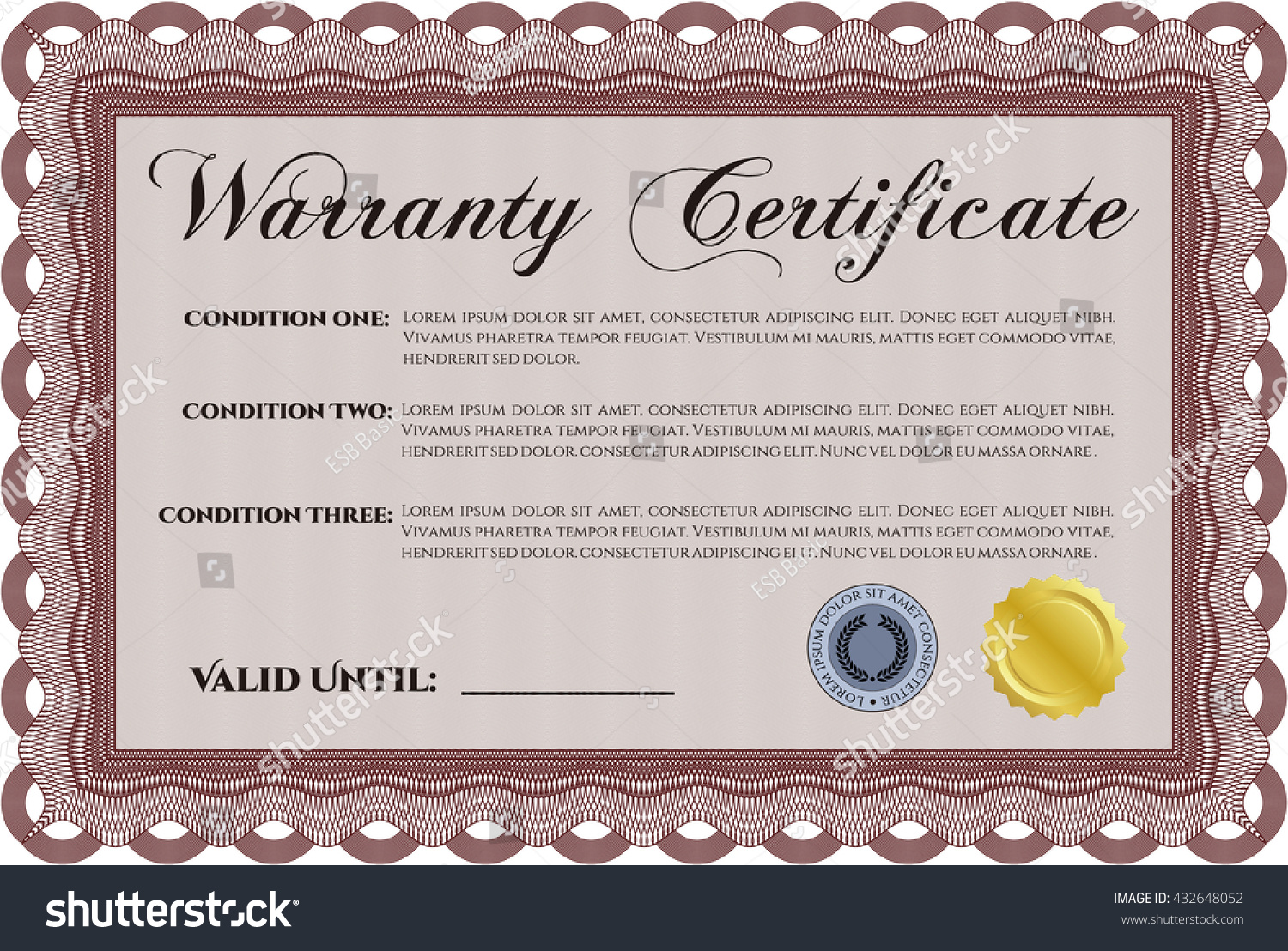 Warranty Certificate Detailed Printer Friendly Complex Stock Vector ...