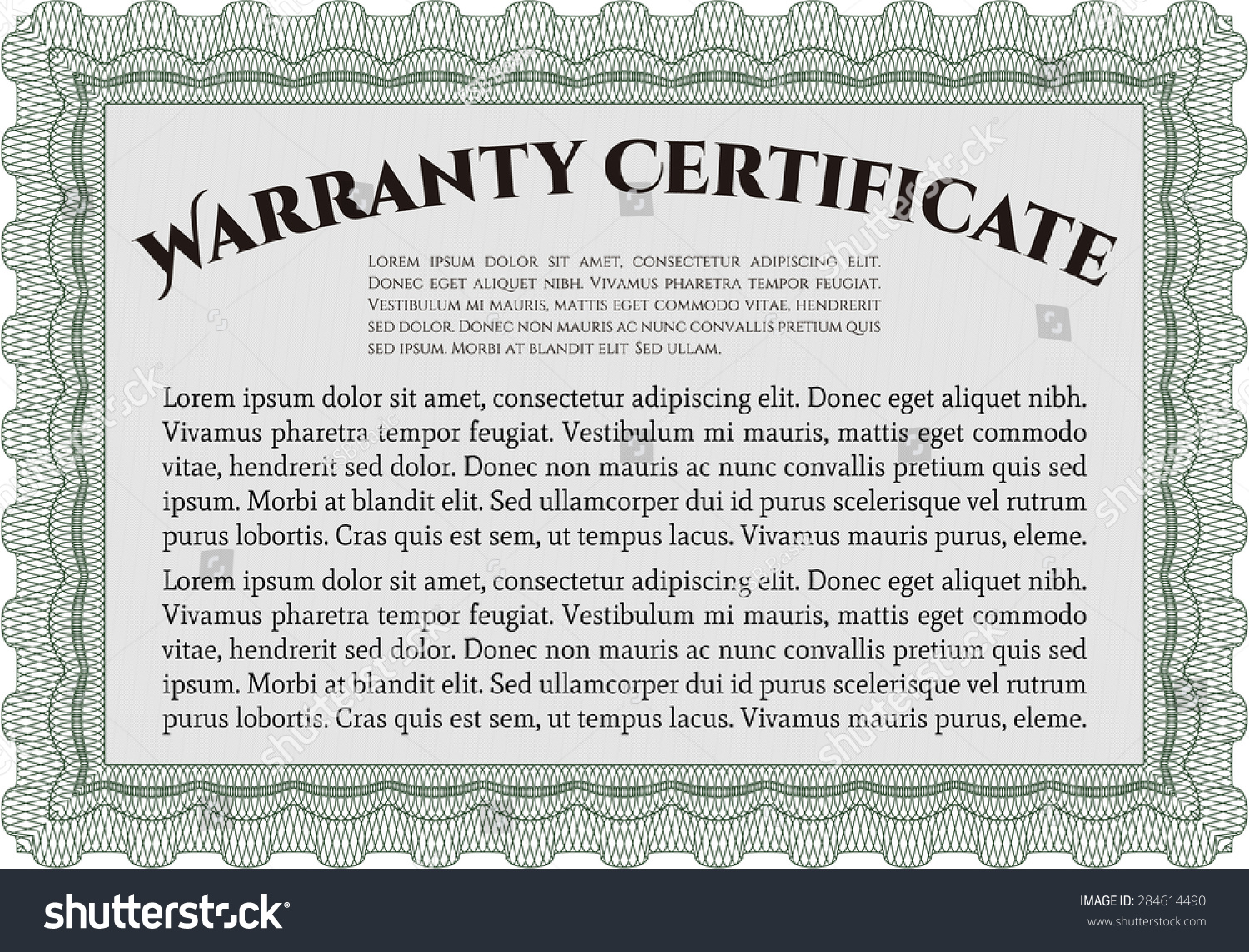 Warranty Certificate Template. Vector Illustration. With Sample Text ...