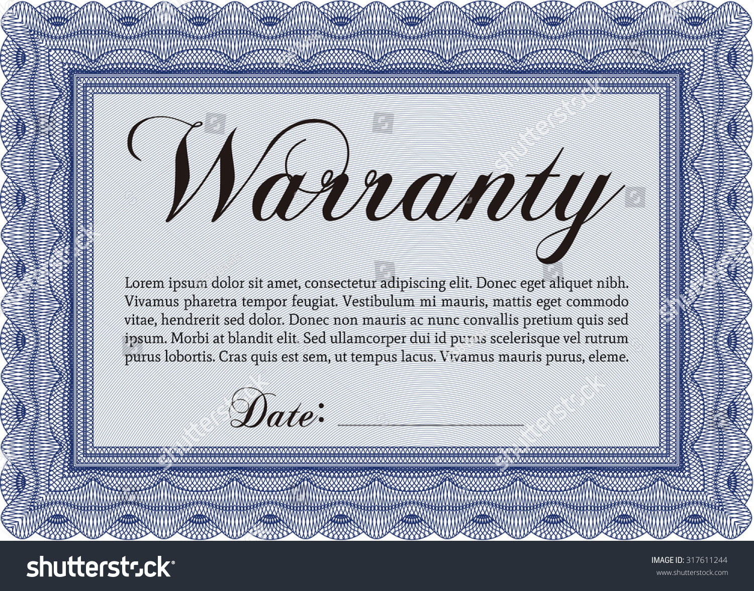 Warranty Template Includes Background Complex Border Stock Vector ...