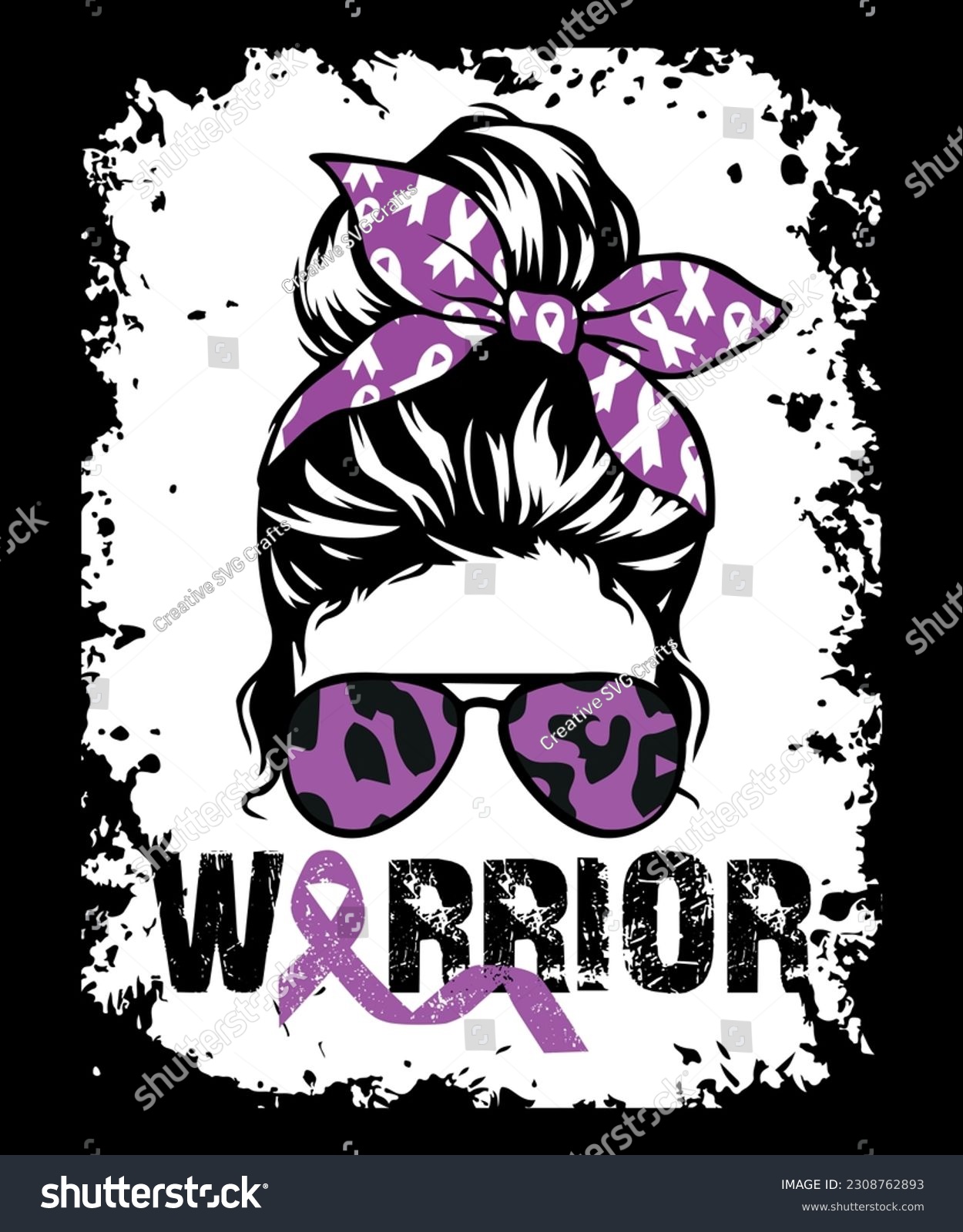 SVG of Warrior Messy Bun Glasses Breast Cancer, Shirt Print Template, Awareness T-Shirt  svg