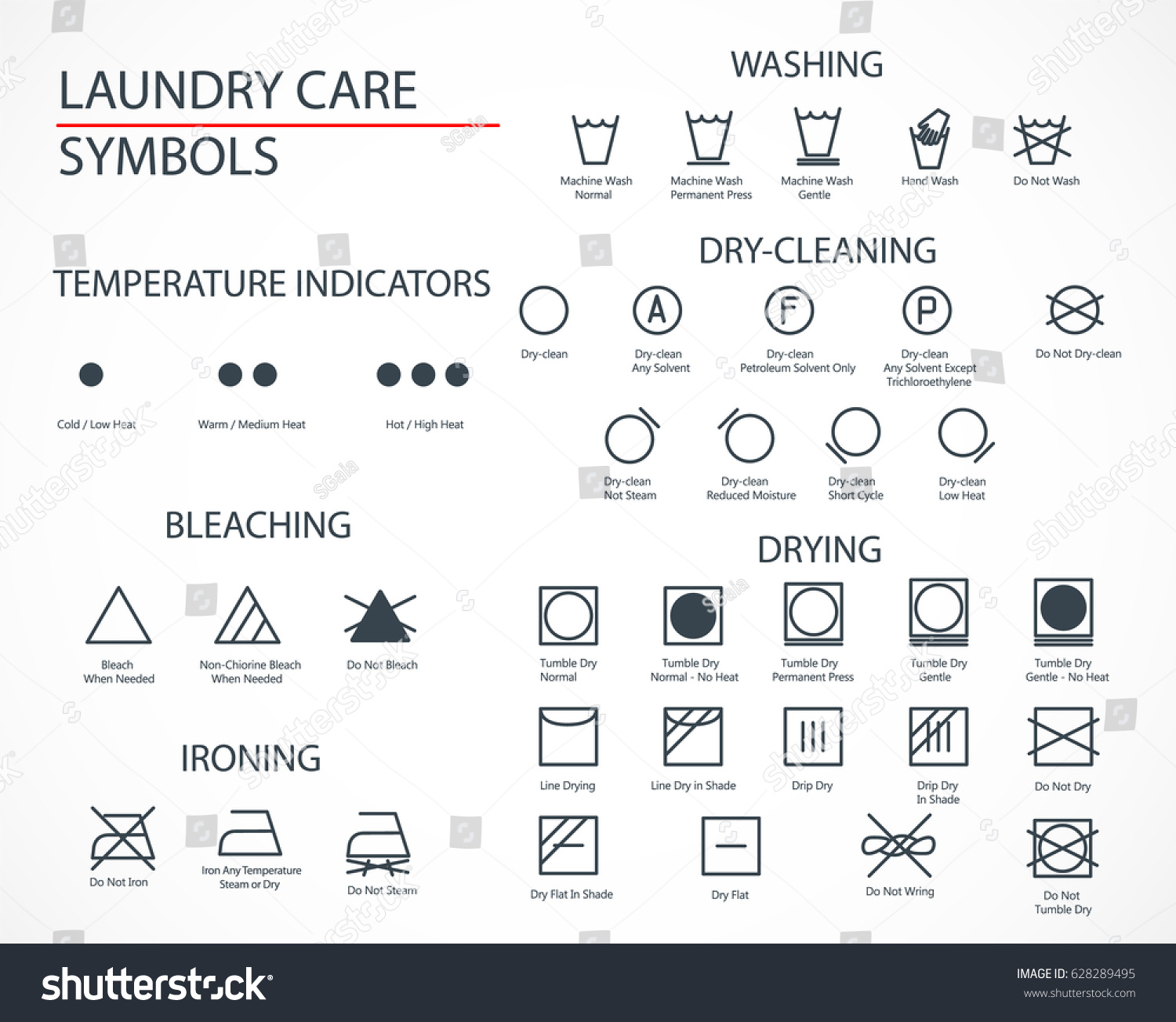 Washing Laundry Icons Set Flat Design Stock Vector 628289495 - Shutterstock