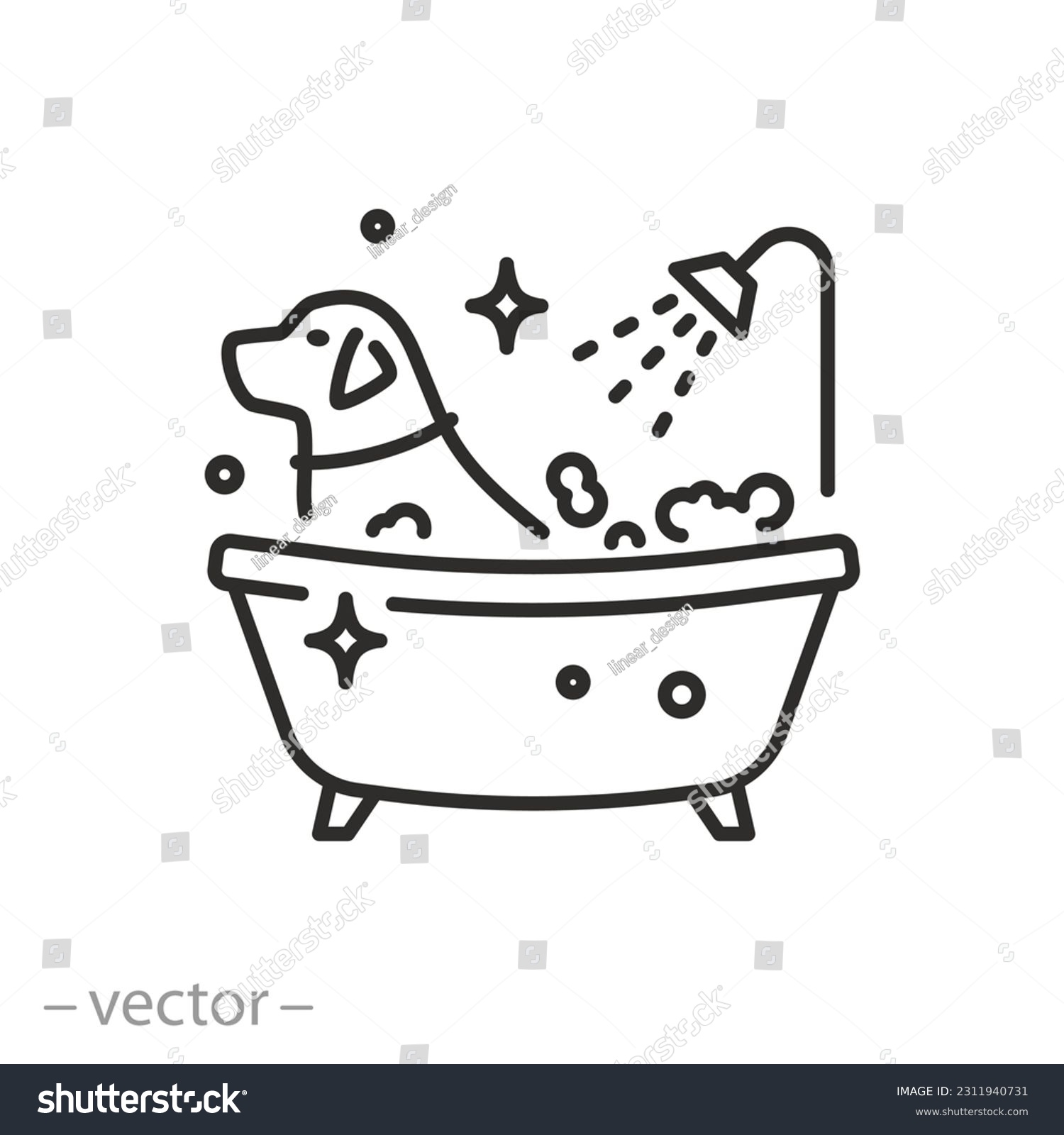 SVG of washing dogs icon, pet bathe or care, animal bathtub, line symbol on white background - editable stroke vector illustration eps10 svg