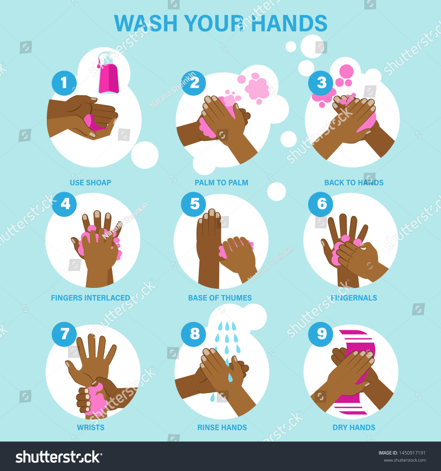 Washing Hands Properly Guidance Poster Black Stock Vector (Royalty Free ...