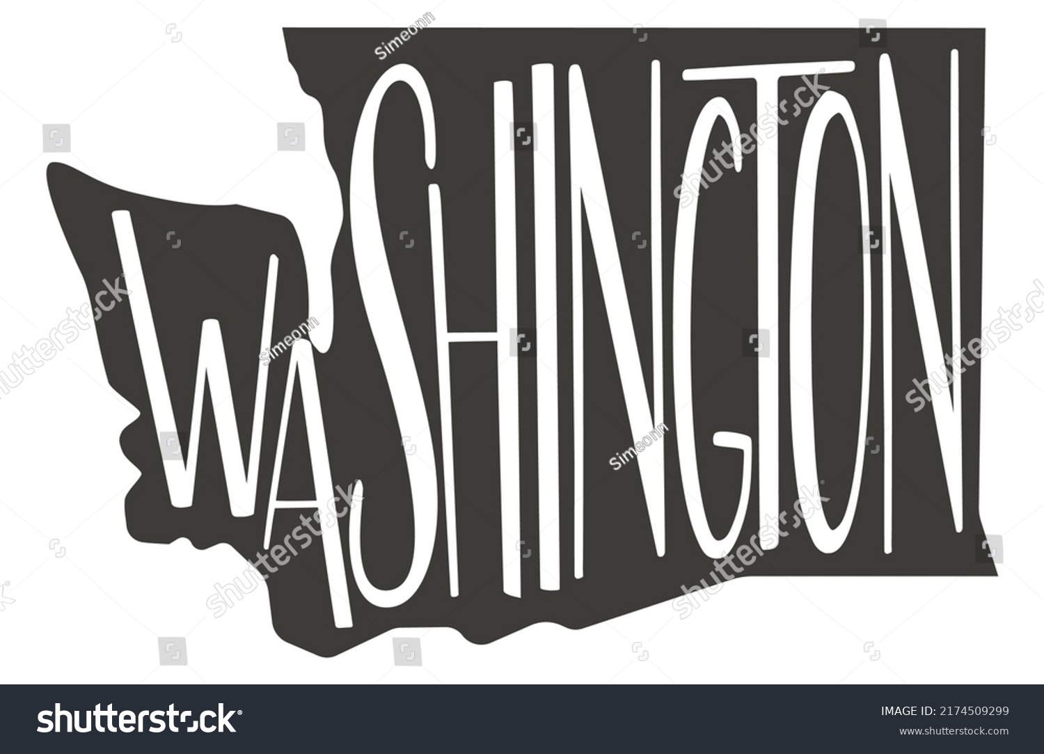 SVG of Washington state design map with text. Washington state map for poster, banner, t-shirt, tee. Washington silhouette state. Vector outline Isolated black illustratuon on a white background. svg