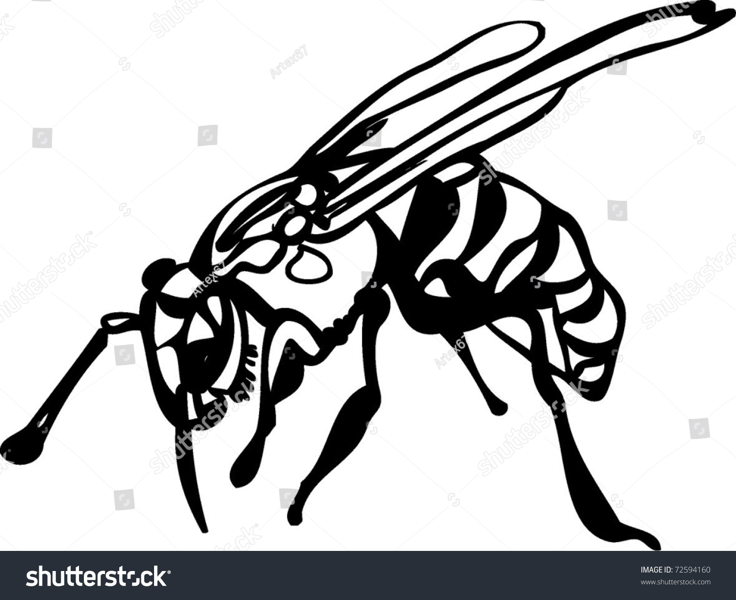 black wasp drawing, detailed, minimalist style clip art preview