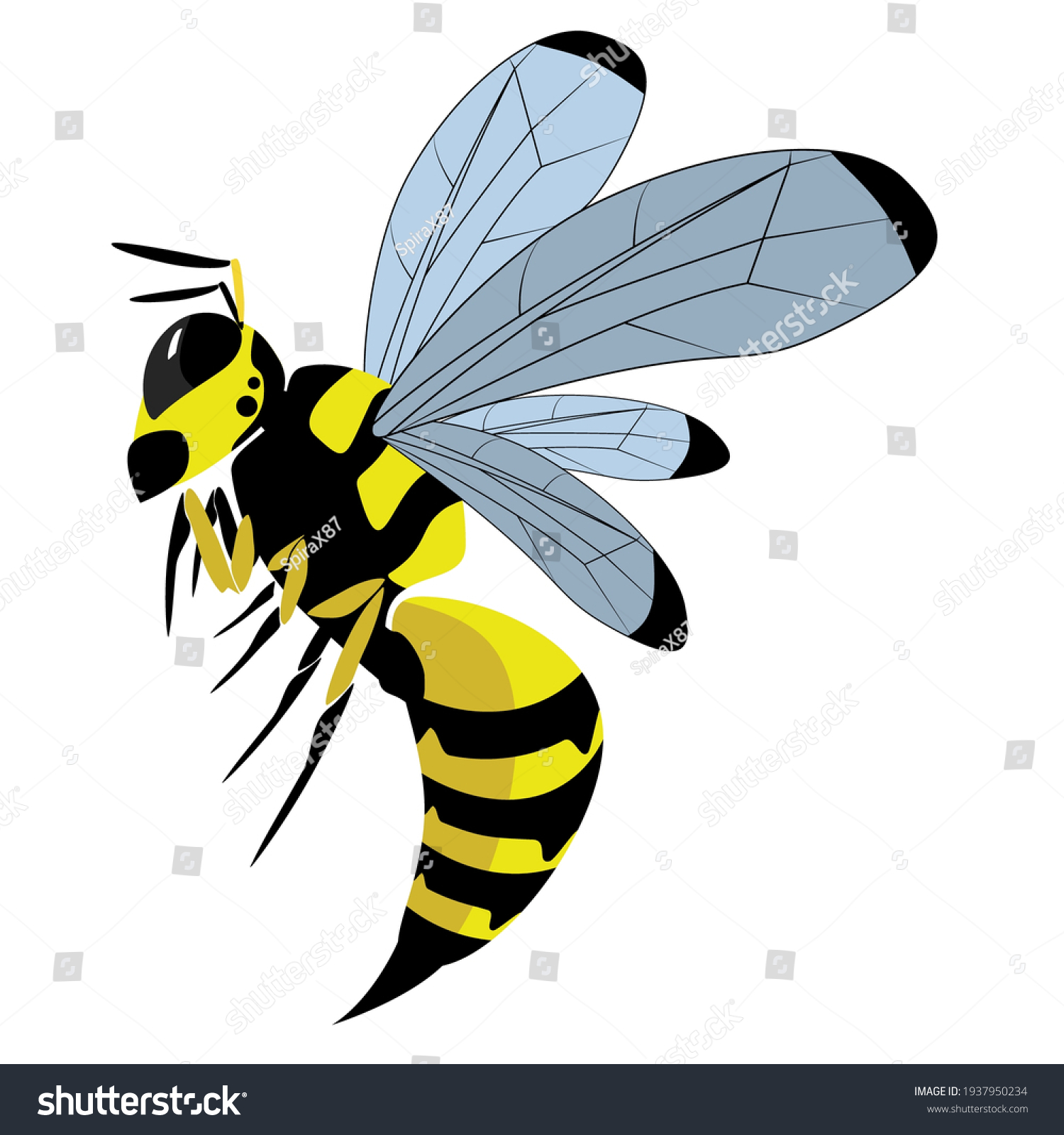yellow and black bee with blue wings clip art preview