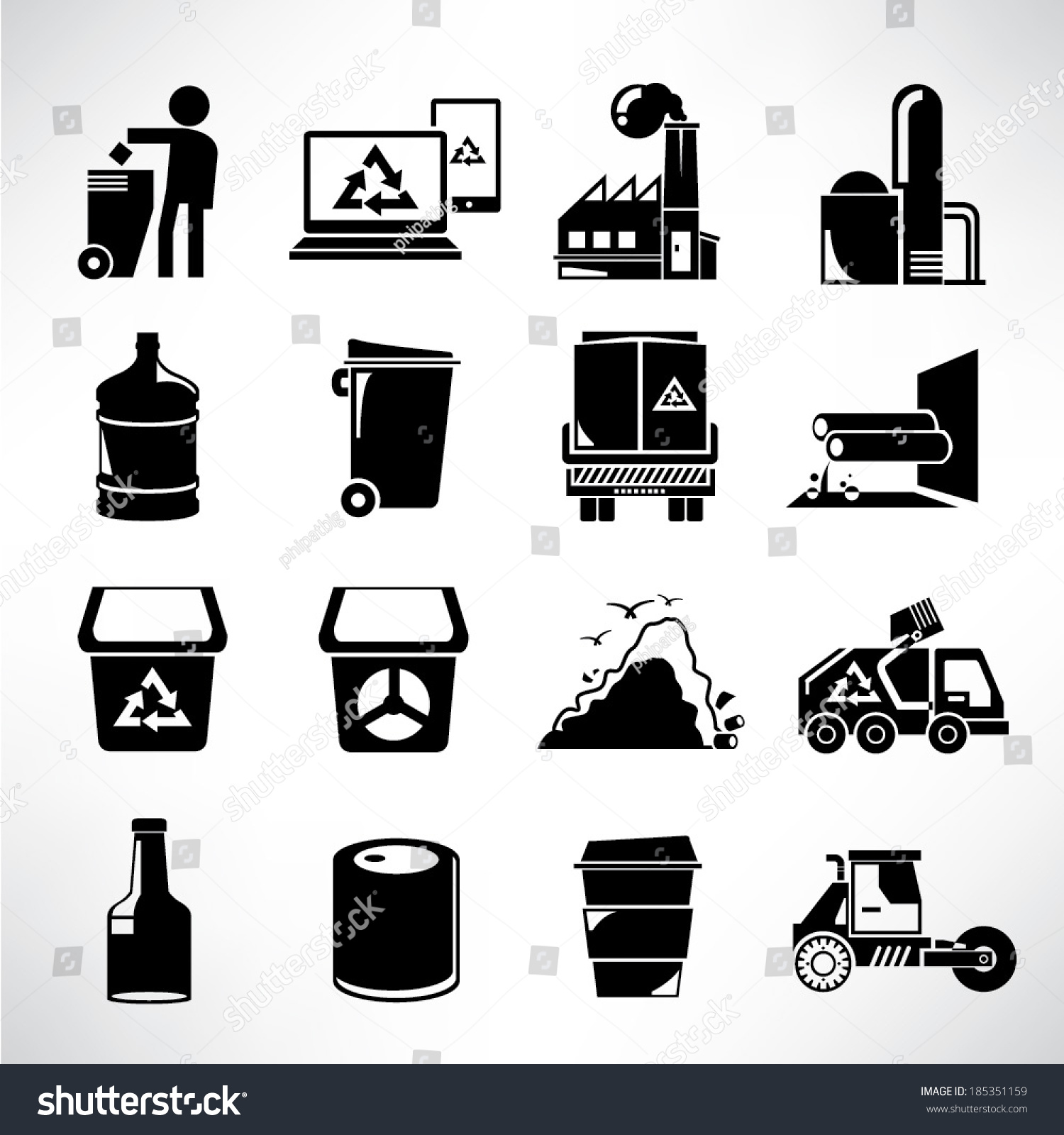 Waste Management Icons Set, Garbage Icons Stock Vector 185351159 ...