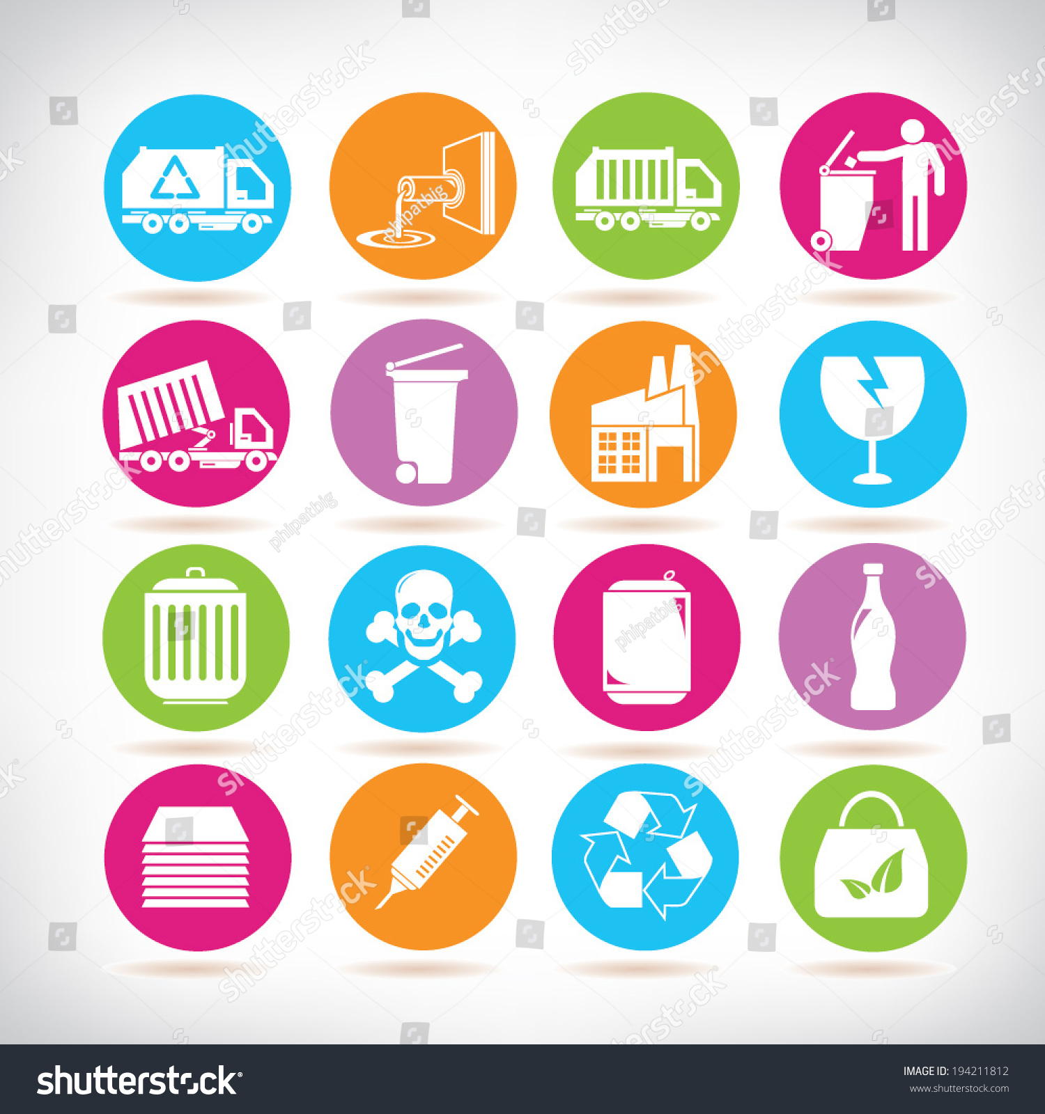 Waste Management Icons, Trash Icons Set Stock Vector Illustration ...