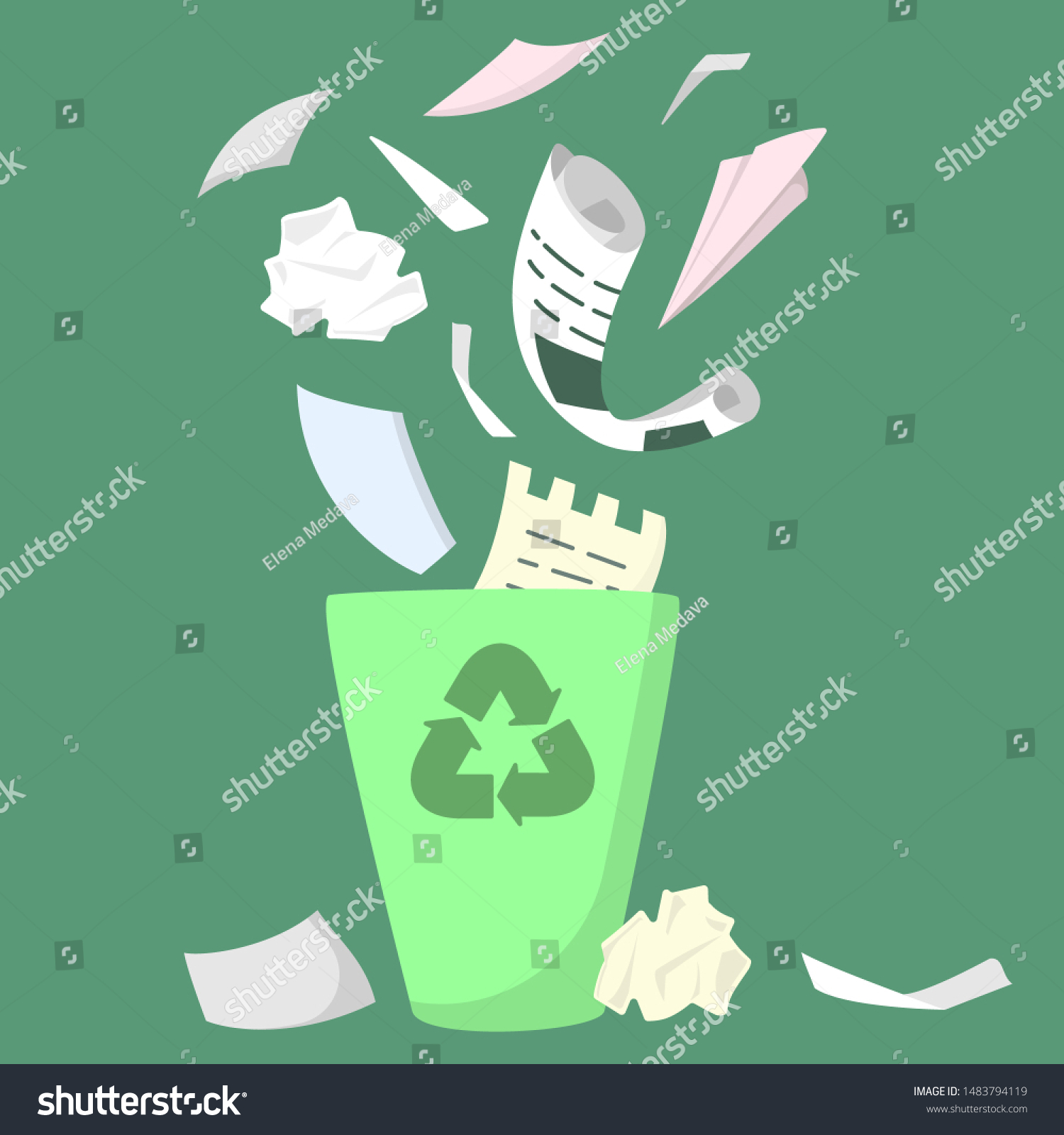 Waste Paper Bin Flat Style Vector Stock Vector (Royalty Free) 1483794119 Shutterstock
