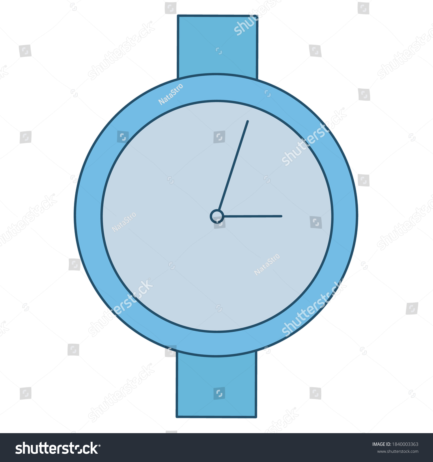 SVG of Watch colored vector icon isolated on white background. Blue circular wrist watch symbol. Beautiful clock with hands showing time. Clipart for app, web design, bujo sticker, settings, notifications svg