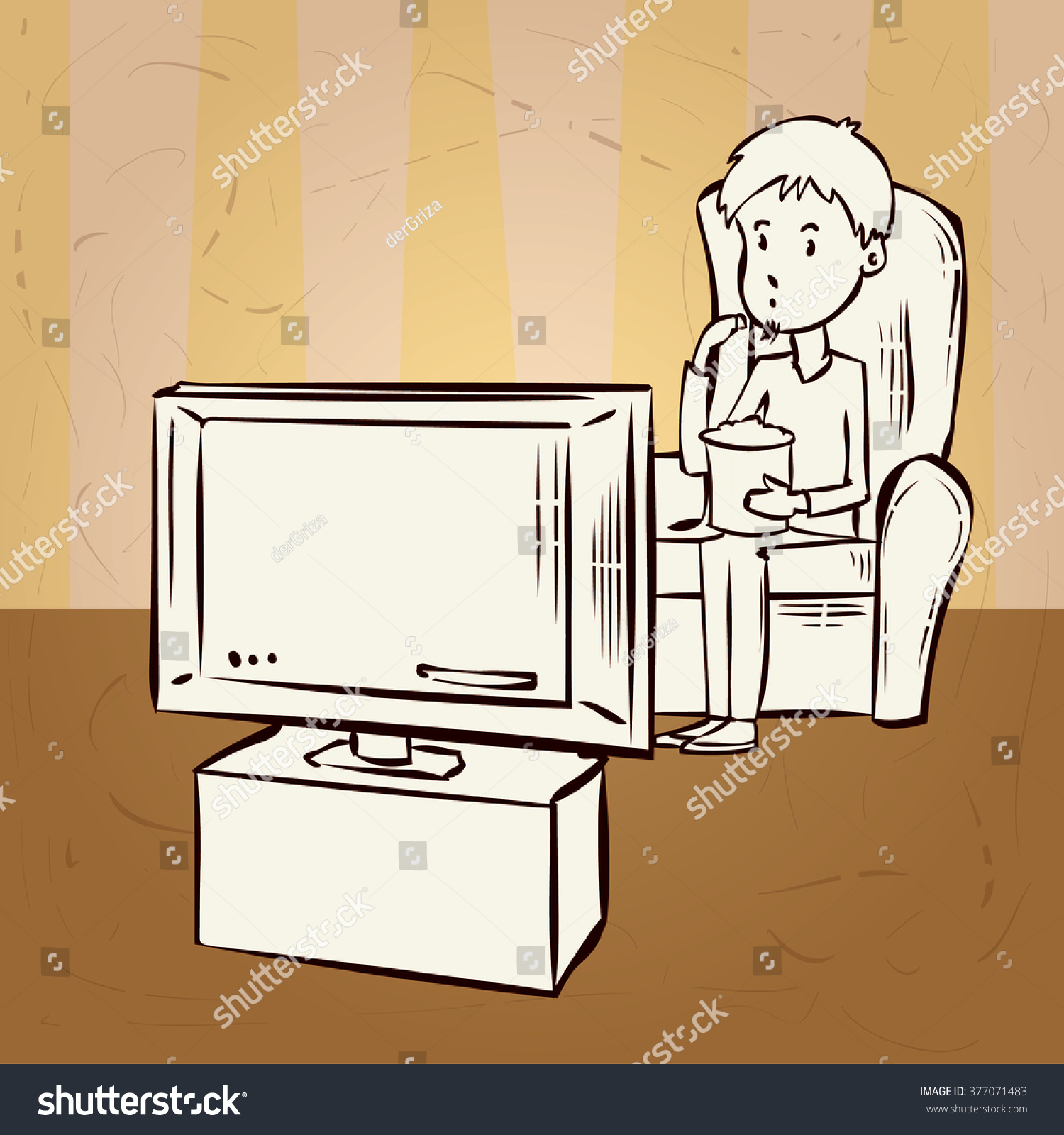 Watching Tv Hand Drawn Cartoon Vector Stock Vector 377071483 - Shutterstock