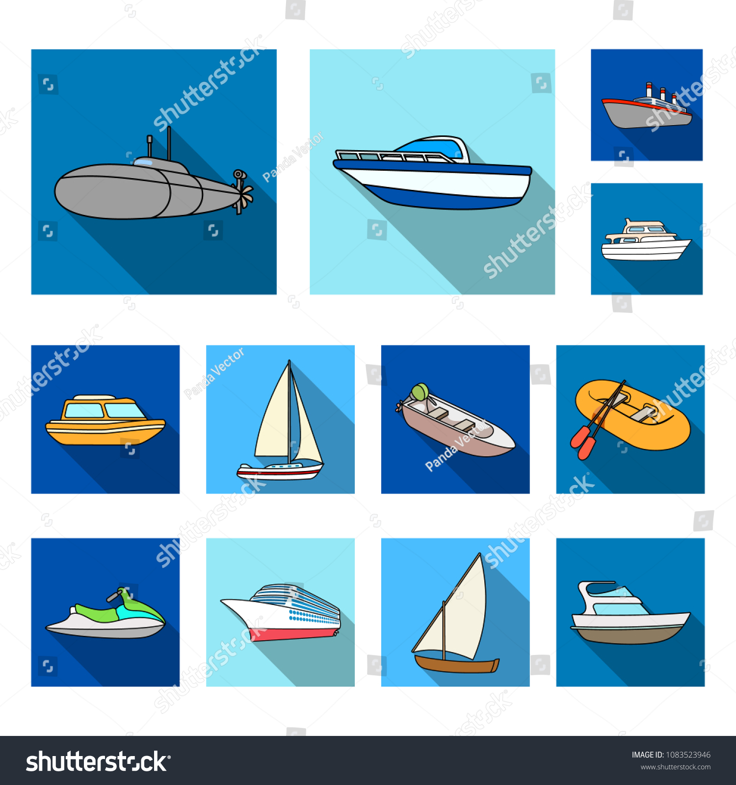 Water Sea Transport Flat Icons Set Stock Vector (Royalty Free) 1083523946