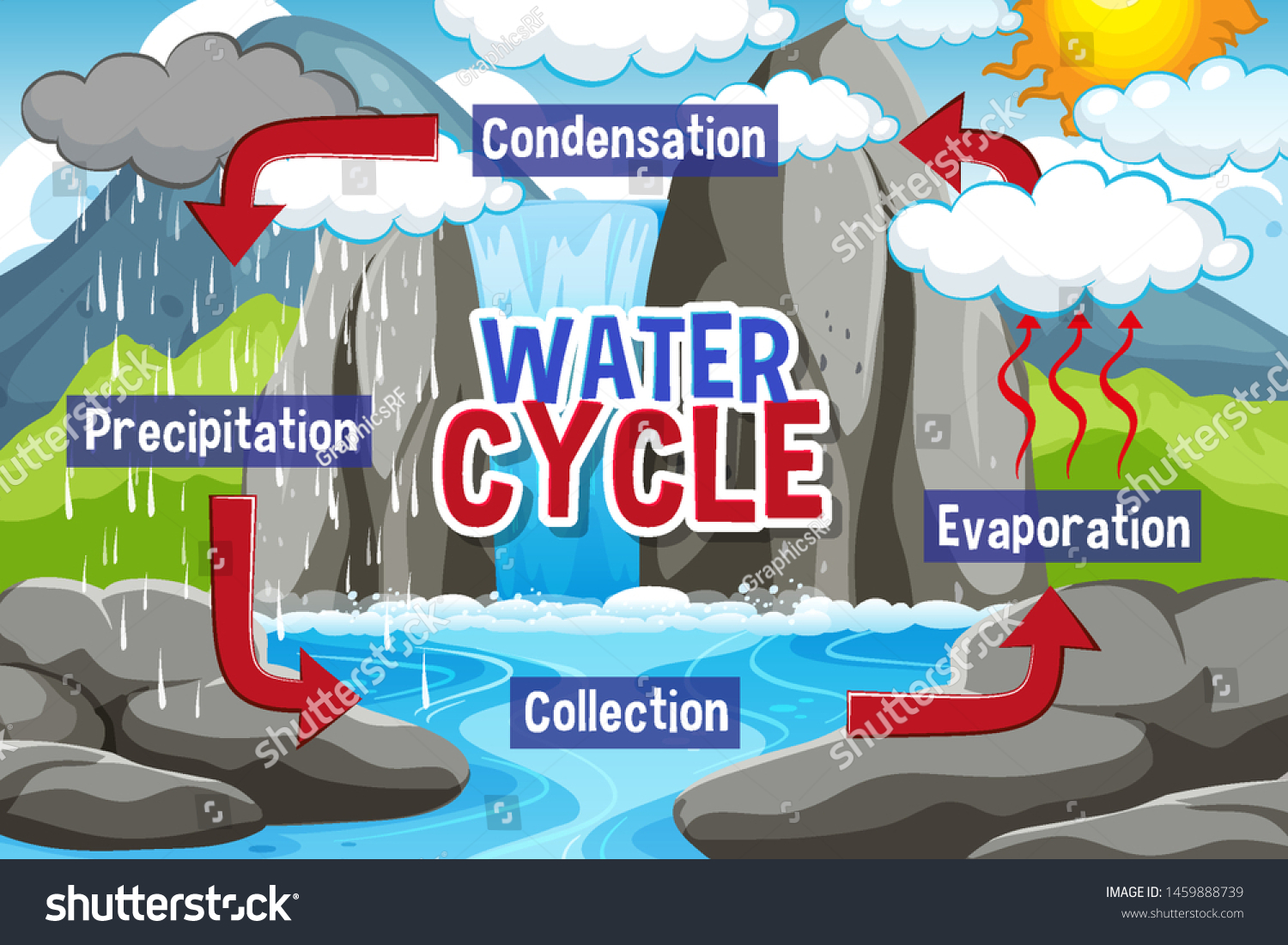 Water Cycle Process On Earth Scientific Stock Vector (Royalty Free ...