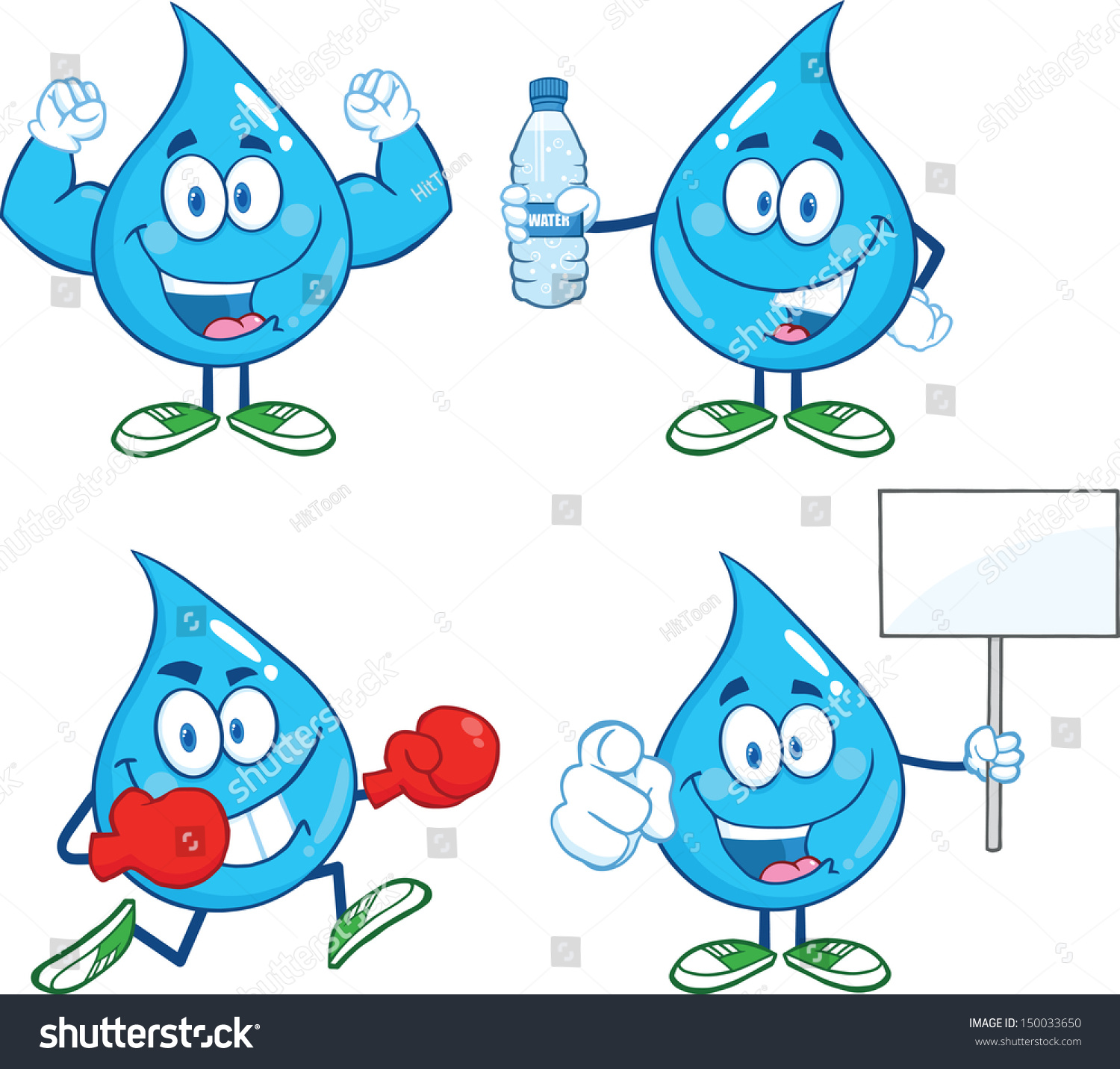 Water Drop Cartoon Mascot Characters. Set Vector Collection 4 ...