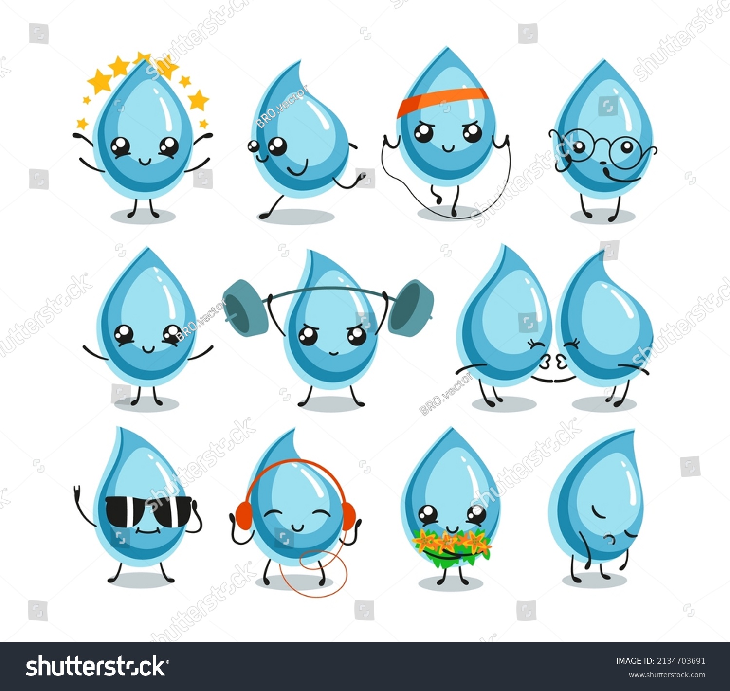 Water Drops Cute Characters Set Vector Stock Vector (Royalty Free ...