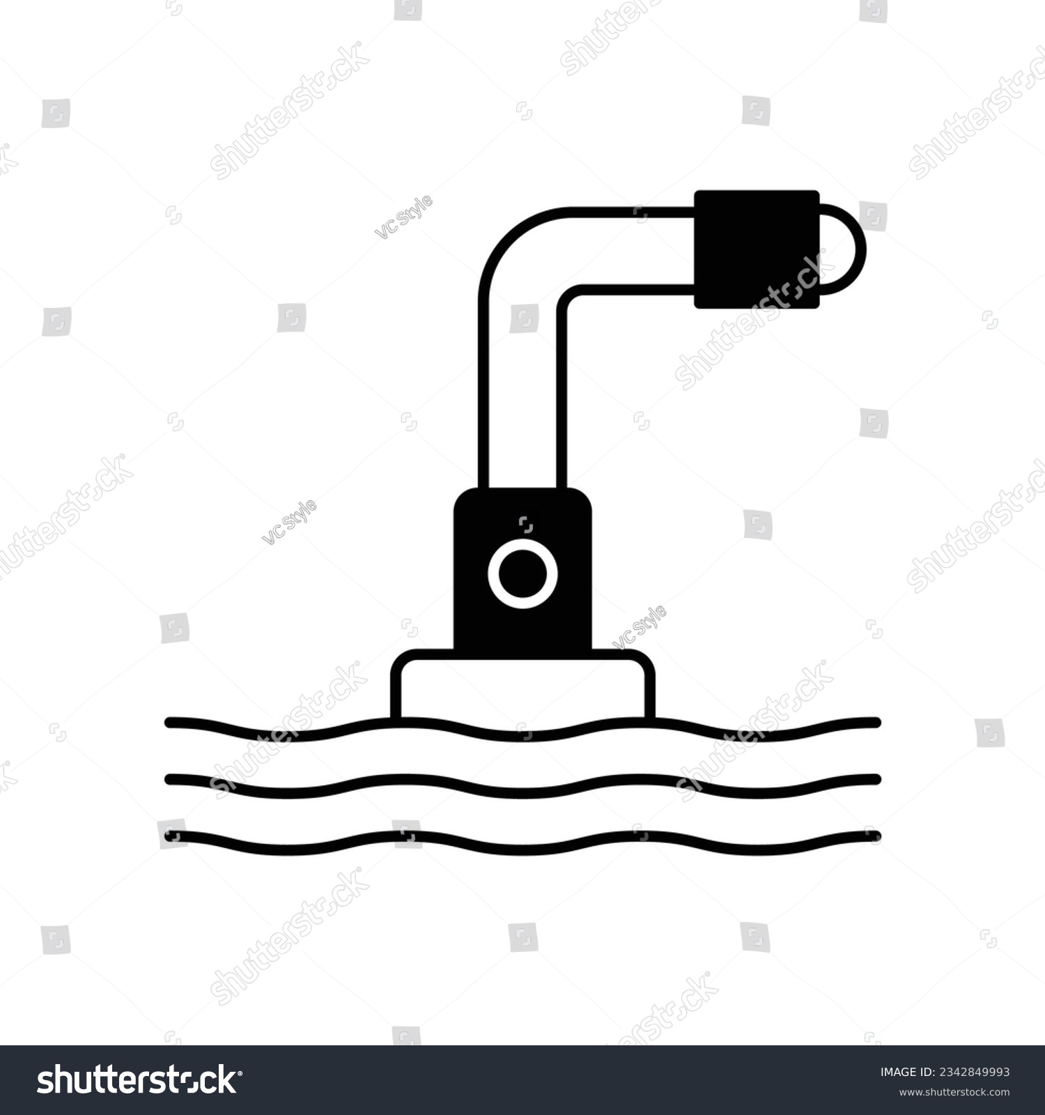 black submarine periscope above water, simple design clip art preview