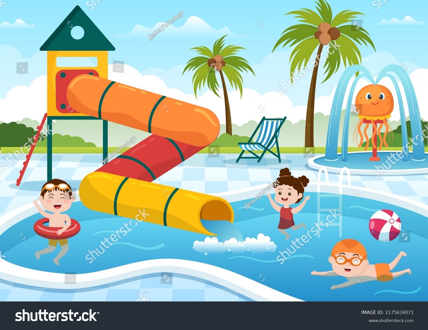 Water Park Swimming Pool Amusement Slide Stock Vector (Royalty Free ...