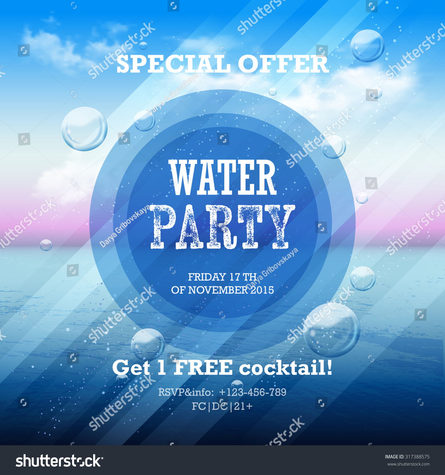 Water party flyer with graphic elements and place for text Abstract summer background on a