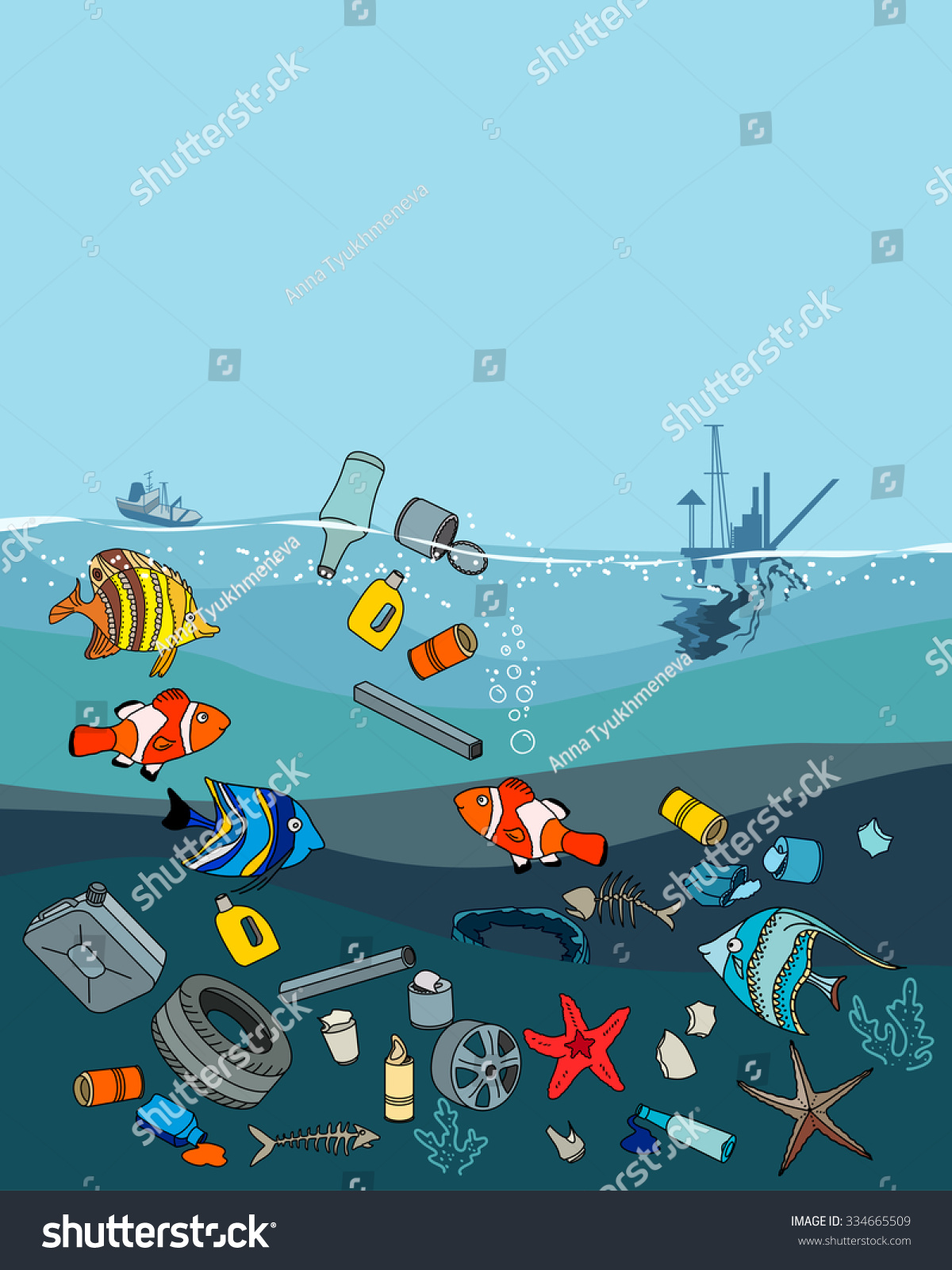 Water Pollution In The Ocean. Garbage And Waste. Fish Death. Eco ...