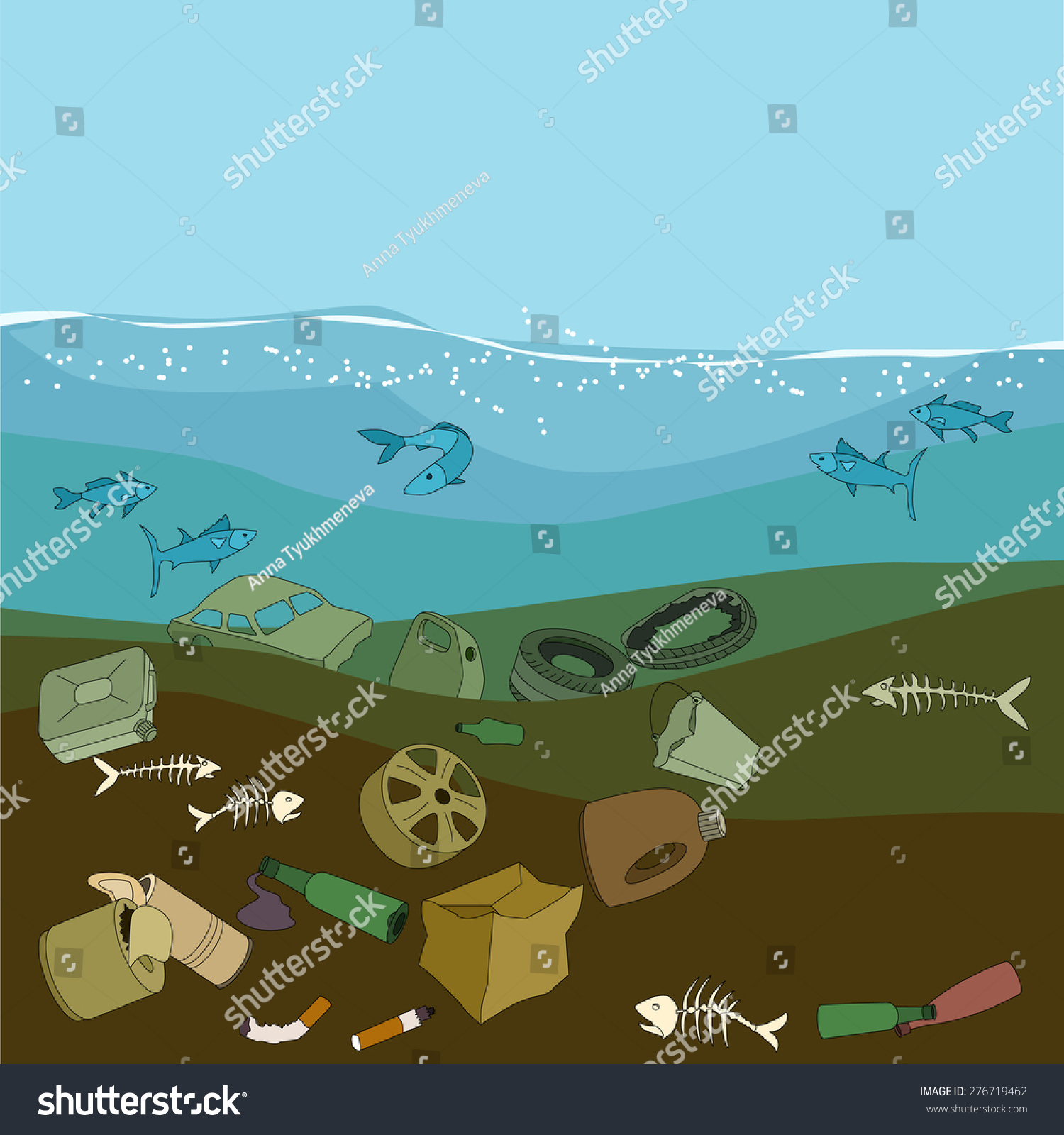 Water Pollution In The Ocean. Garbage, Waste. Eco Concept. Stock Vector ...