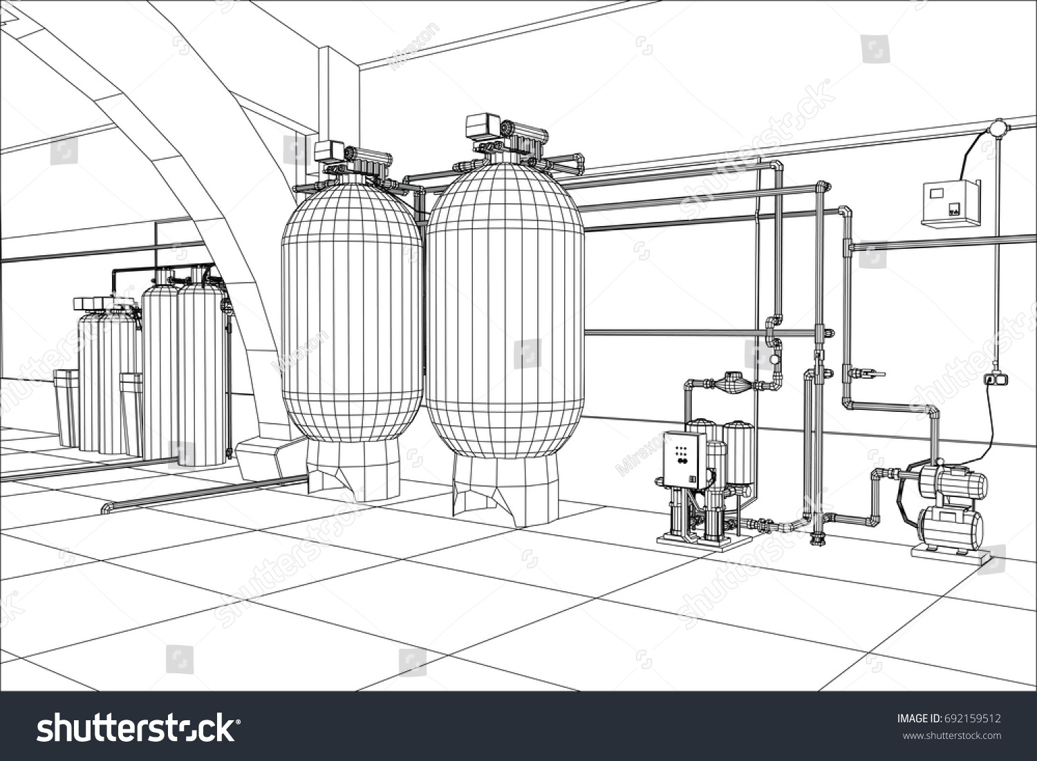 Water Purification Station Industrial Equipment Tracing Stock Vector ...