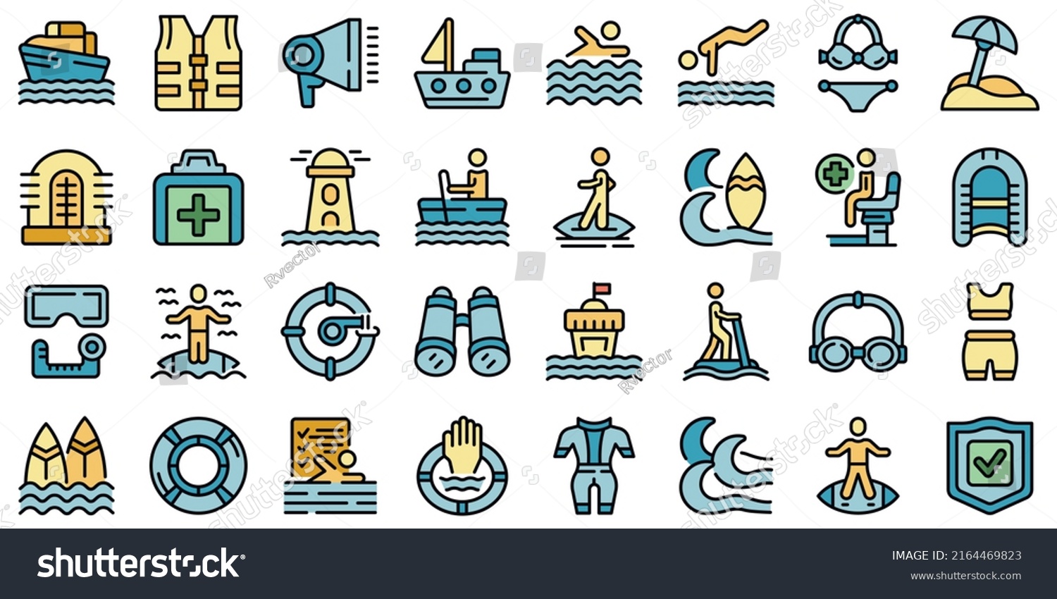 SVG of Water safety training icons set outline vector. Beach assistance. Float help svg