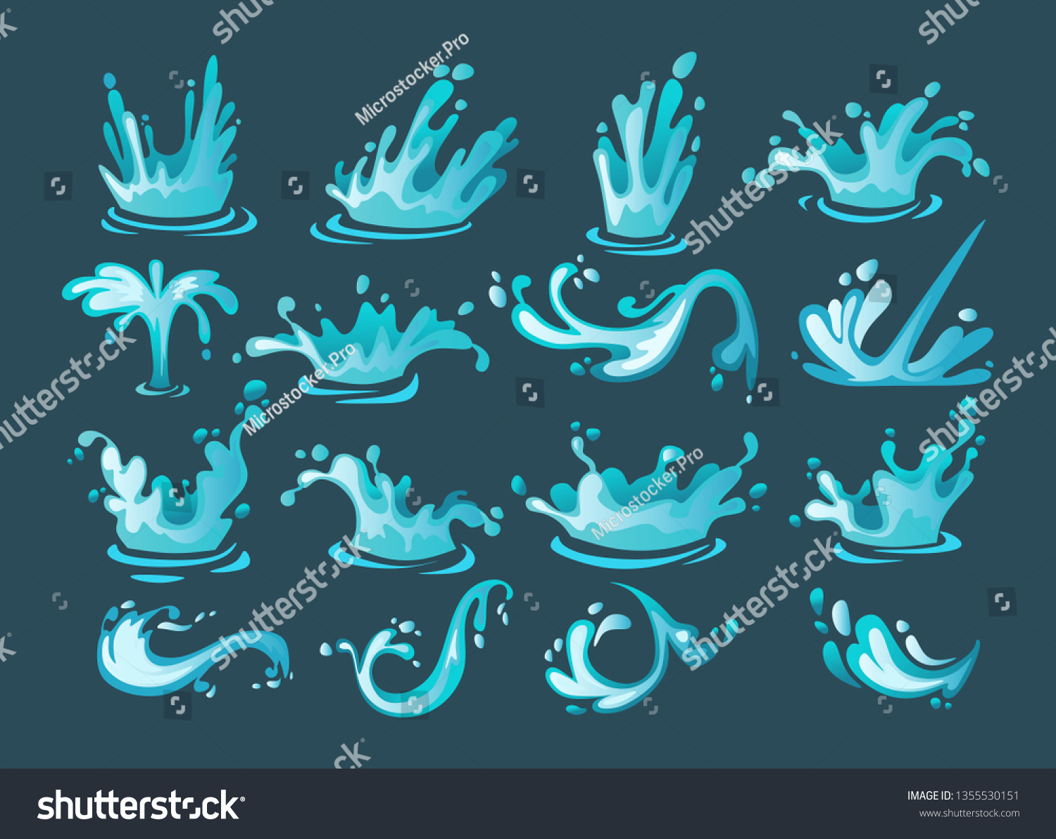 Water Splash Cartoon Set Colorful Water Stock Vector Royalty Free 1355530151 Shutterstock