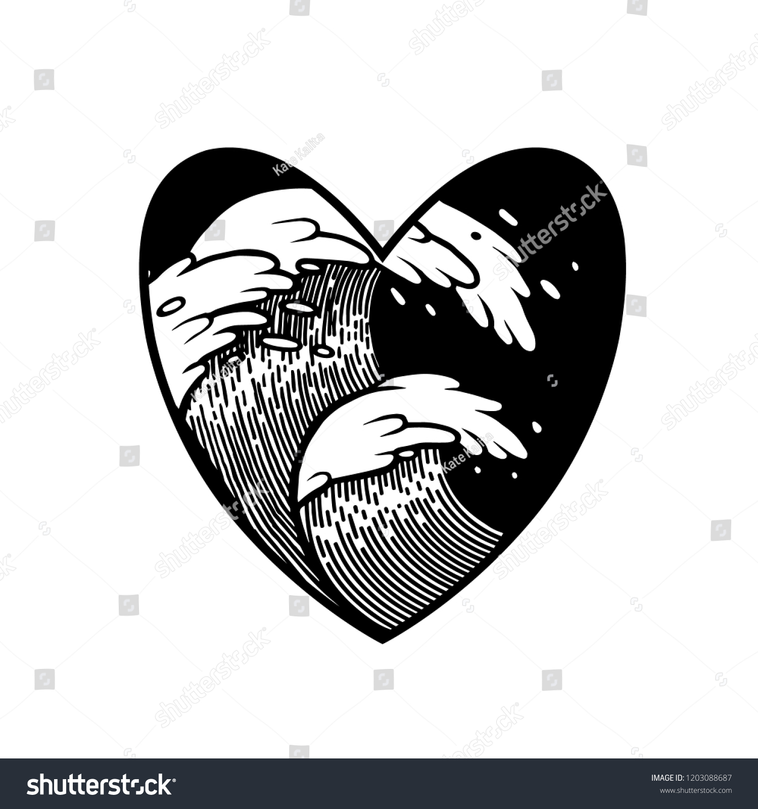 Water Waves Water Heart Frame Tattoo Stock Vector Royalty Free