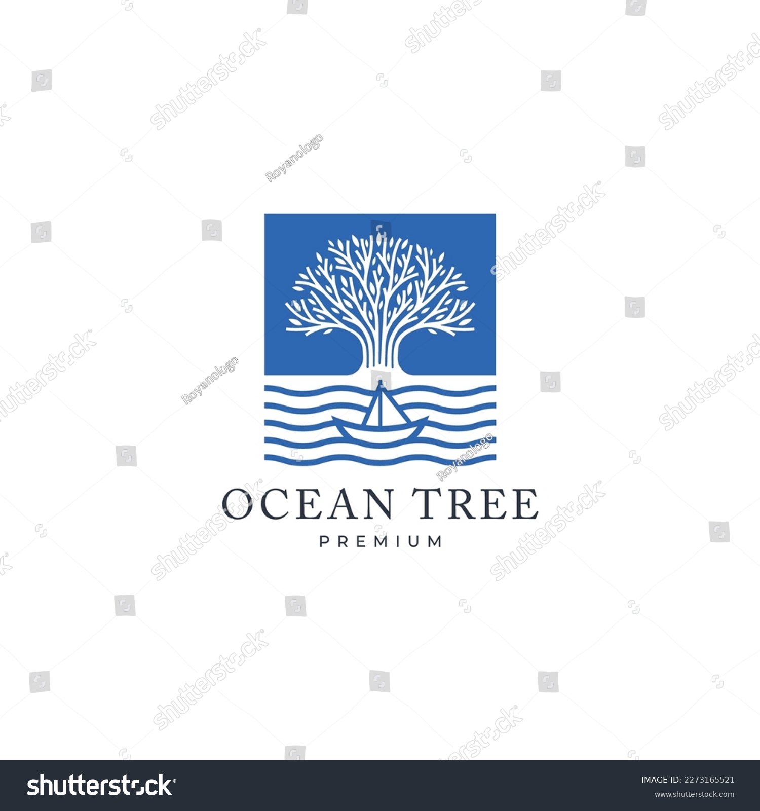 SVG of Water waves with tree and boat square logo simple icon vector illustration svg
