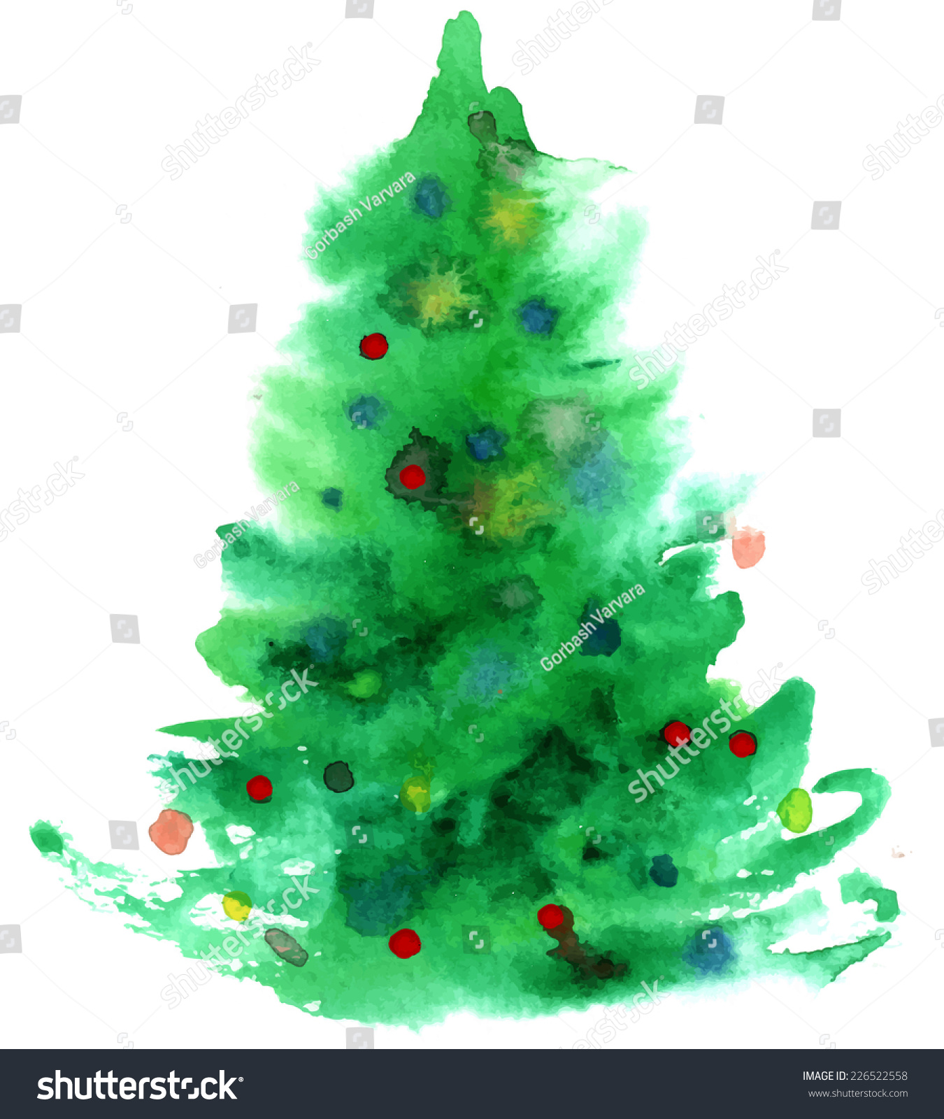Download Watercolor Christmas Tree Isolated On White Stock Vector 226522558 - Shutterstock