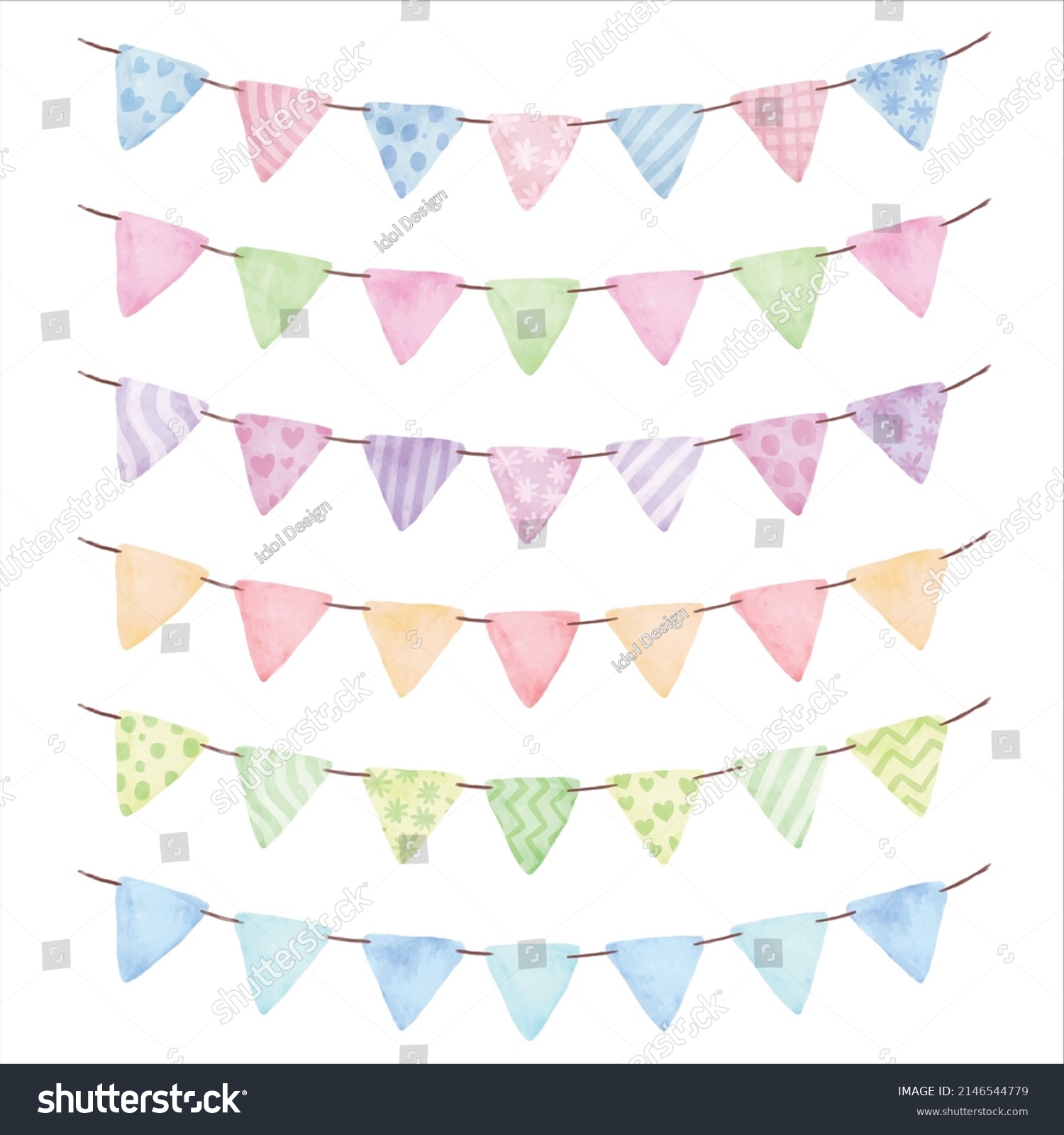 Watercolor Colorful Bunting Flags Clipart Collection Stock Vector ...