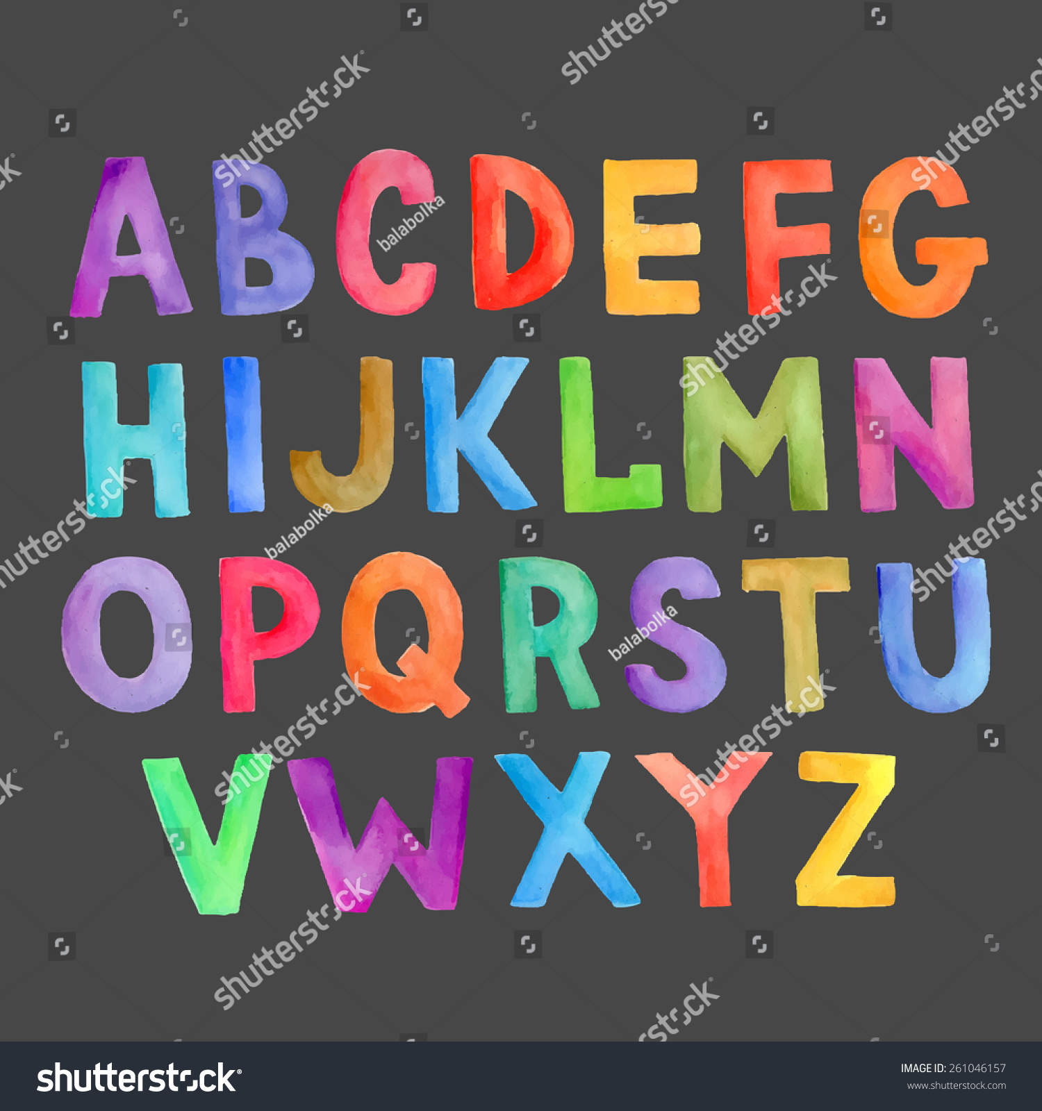 Watercolor Colorful Vector Handwritten Alphabet - 261046157 : Shutterstock