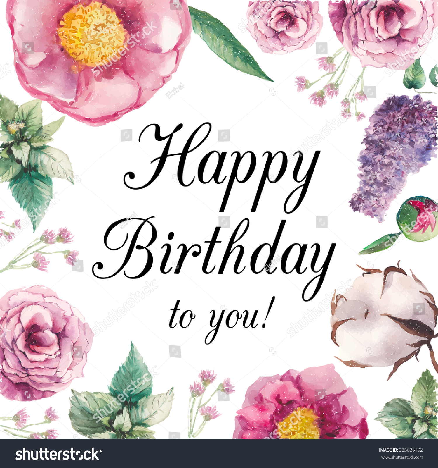 Hand Painted Floral Happy Birthday Card