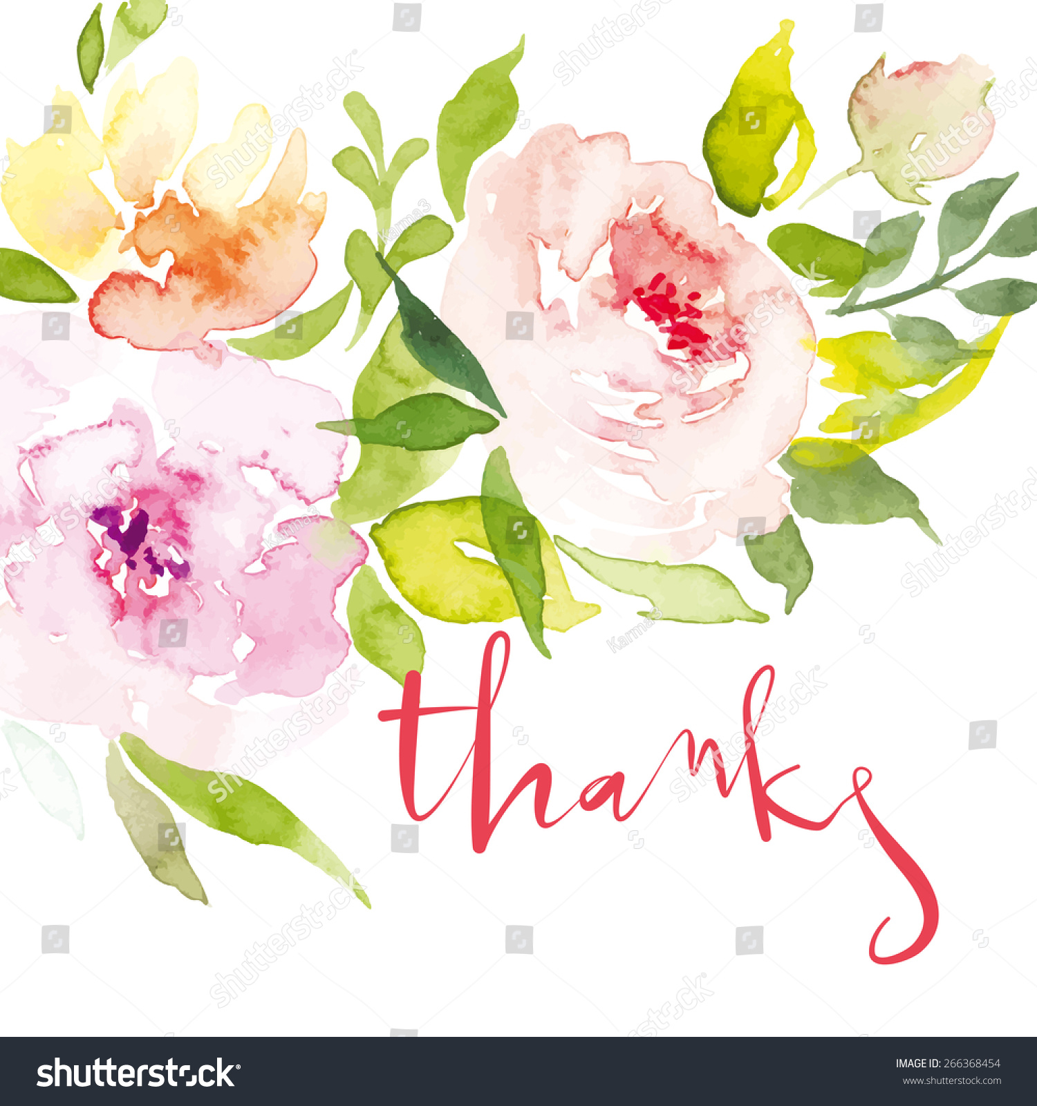 Watercolor Greeting Card Flowers Handmade Congratulations Stock Vector ...