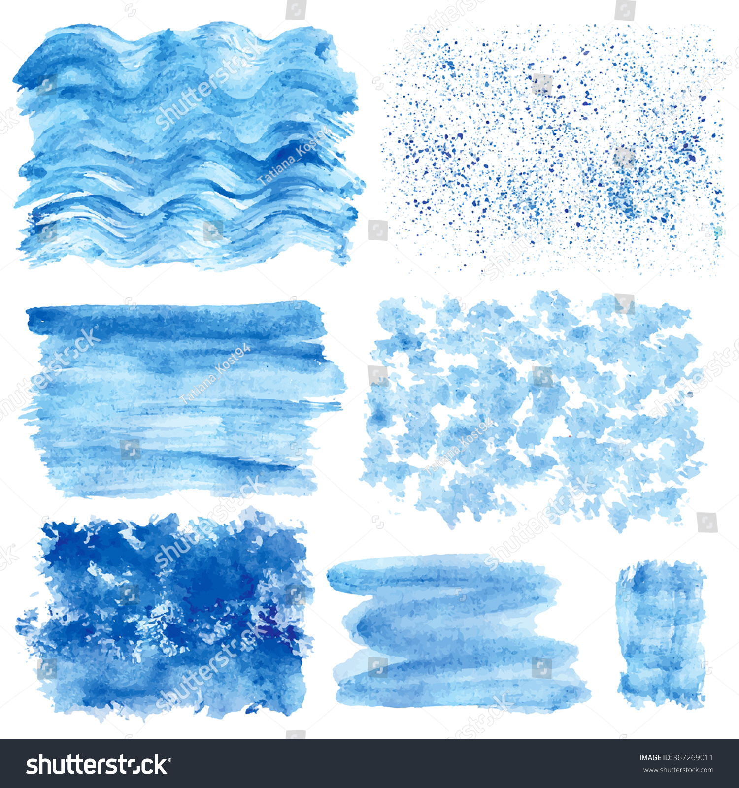 Watercolor Hand Painting Texturesblue Vector Stainsspot Stock Watercolor Hand Painting Texturesblue Vector Stainsspot Stock