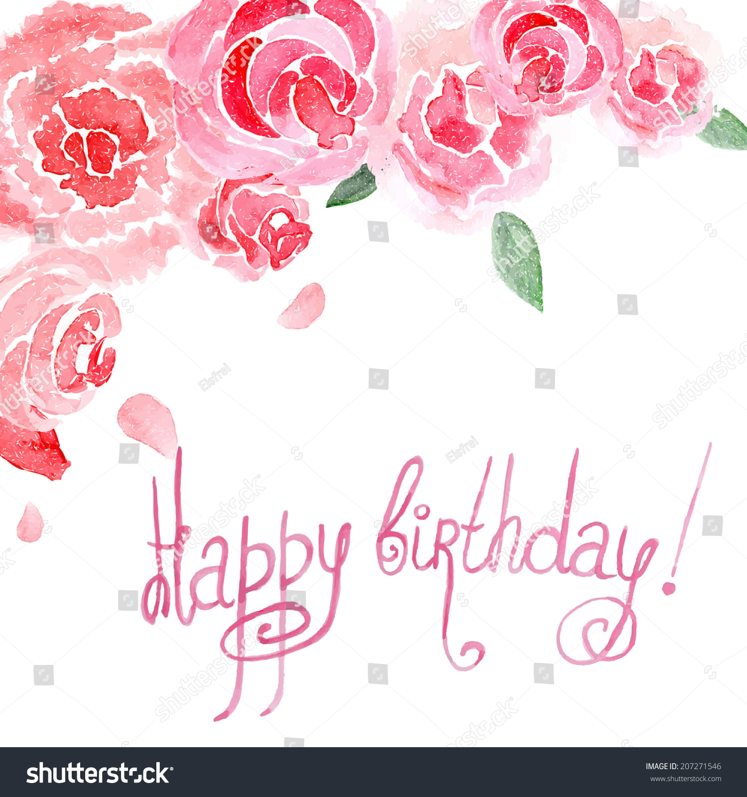 Watercolor Happy Birthday Roses Card Stock Vector 207271546 - Shutterstock