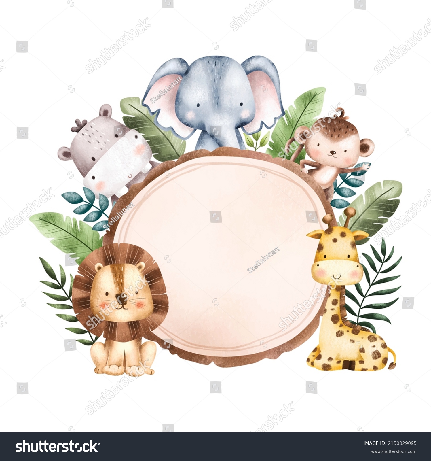 SVG of Watercolor Illustration Safari Animal Frame template  svg