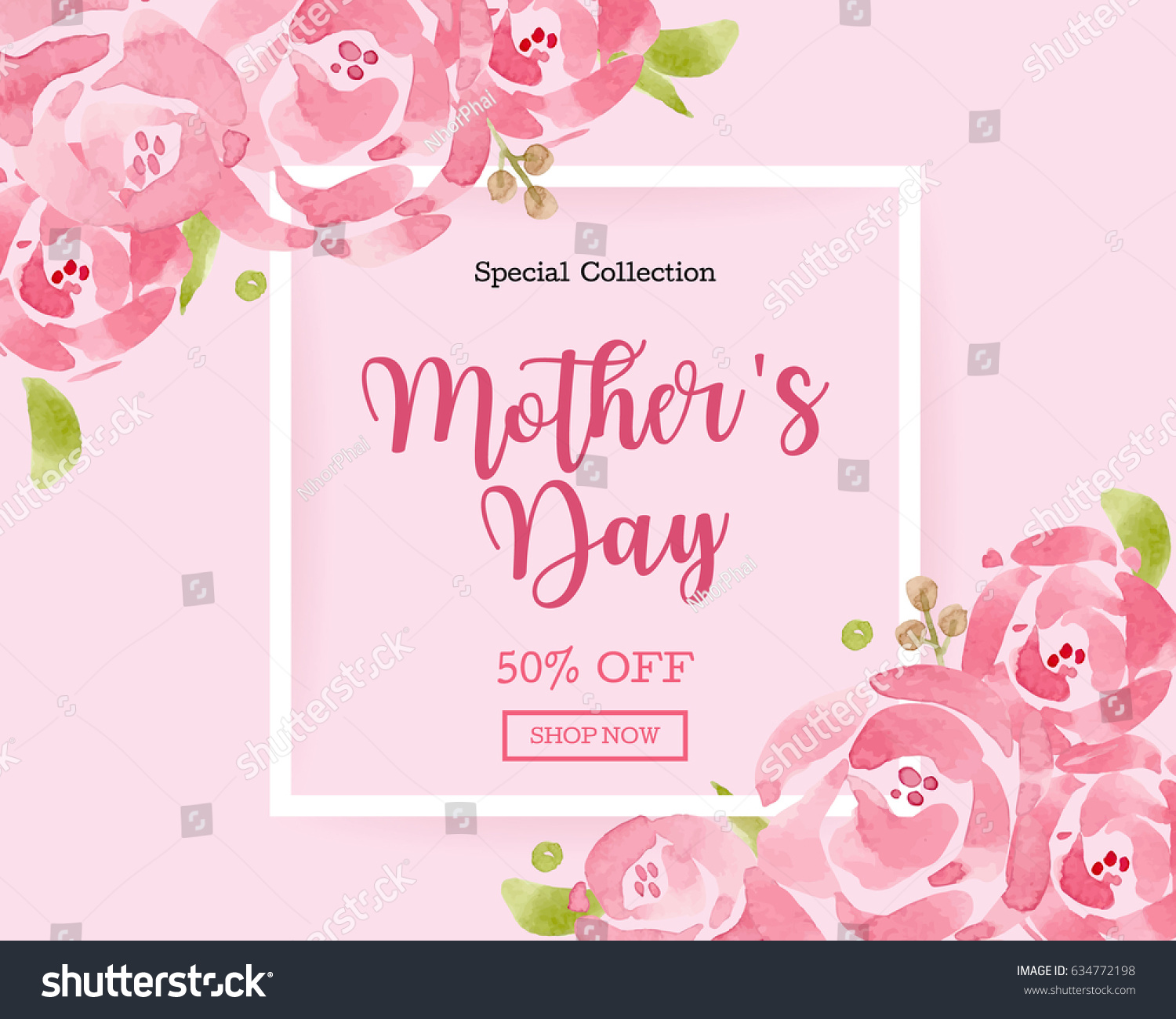 Watercolor Mothers Day Greeting Card Flowers Stock Vector Royalty Free 634772198 Shutterstock