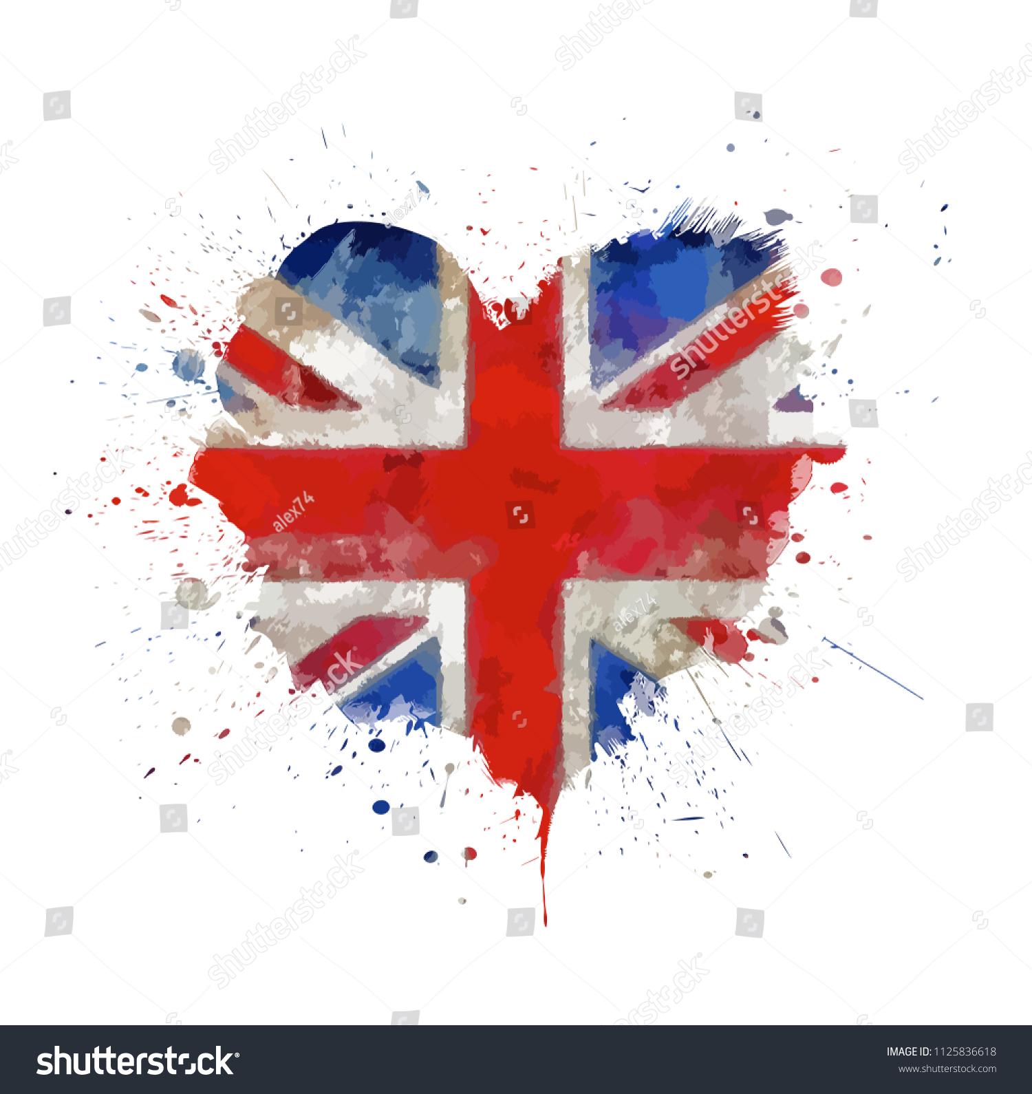 SVG of Watercolor painted vector Heart Shape flag of United Kingdom. I Love Great Britain. Red and blue isolated symbol of UK svg