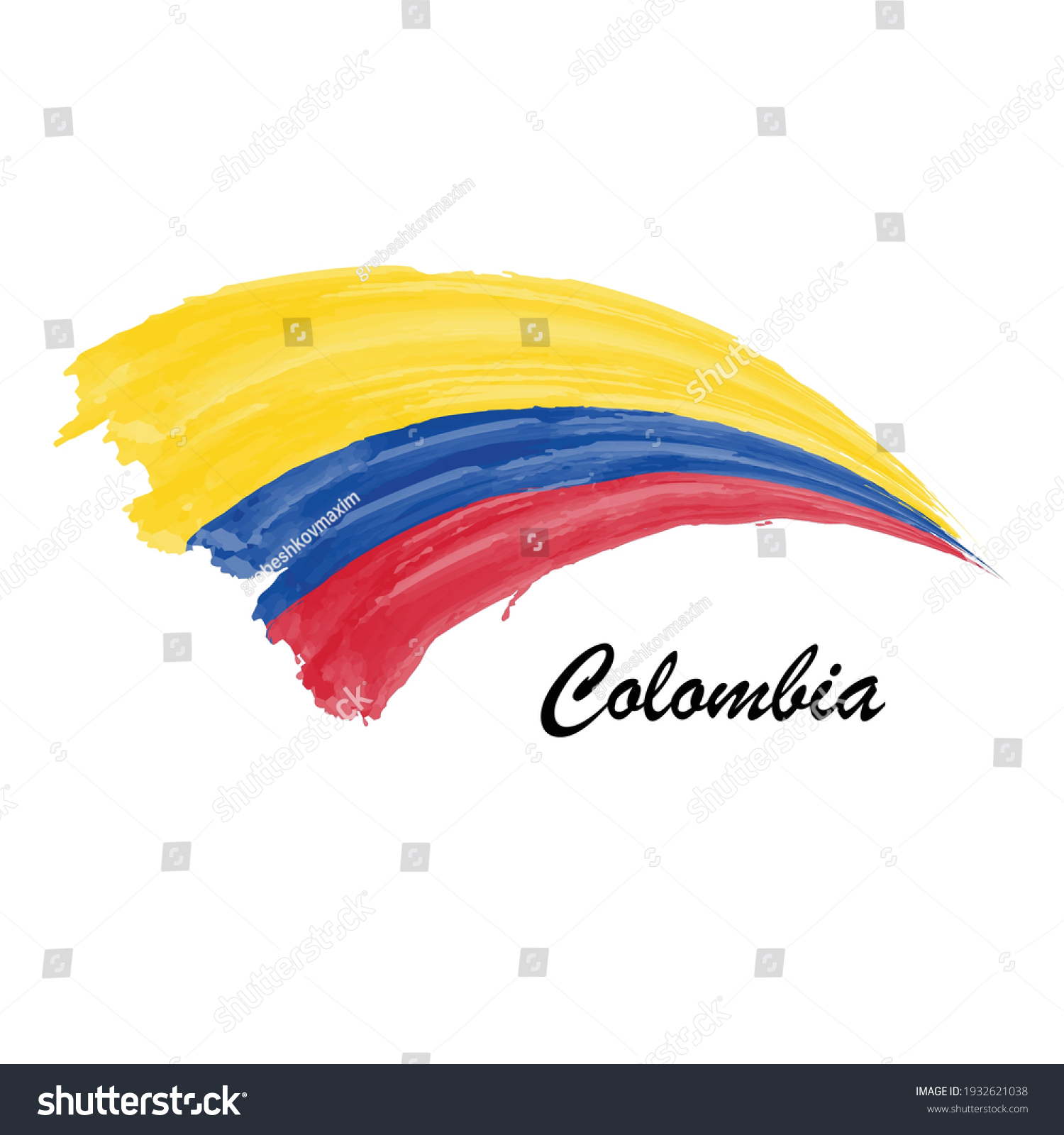 Watercolor Painting Flag Colombia Hand Drawing Stock Vector (Royalty ...