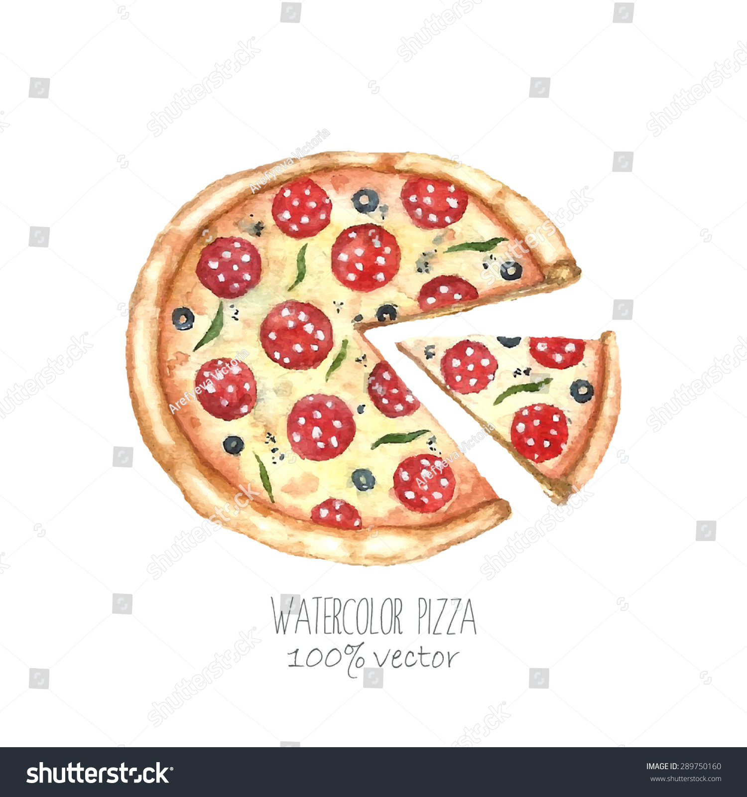 Watercolor Pizza Hand Drawn Pizza Illustration Stock Vector 289750160 ...