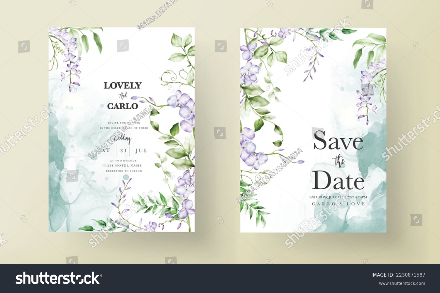 SVG of Watercolor purple and violet lilac flowers invitation card svg