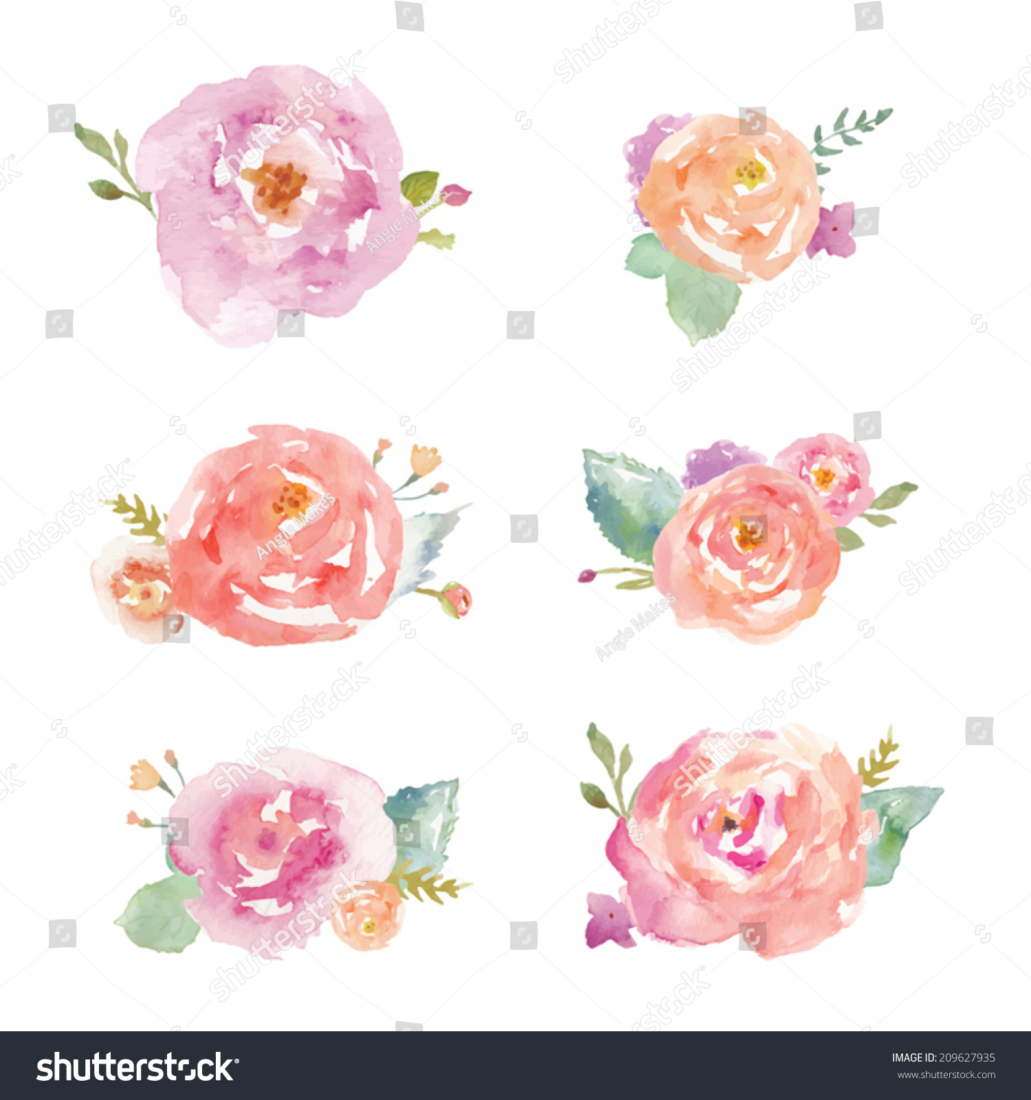 Watercolor Roses Vector. Watercolor Flower Bouquet Vector - 209627935 ...