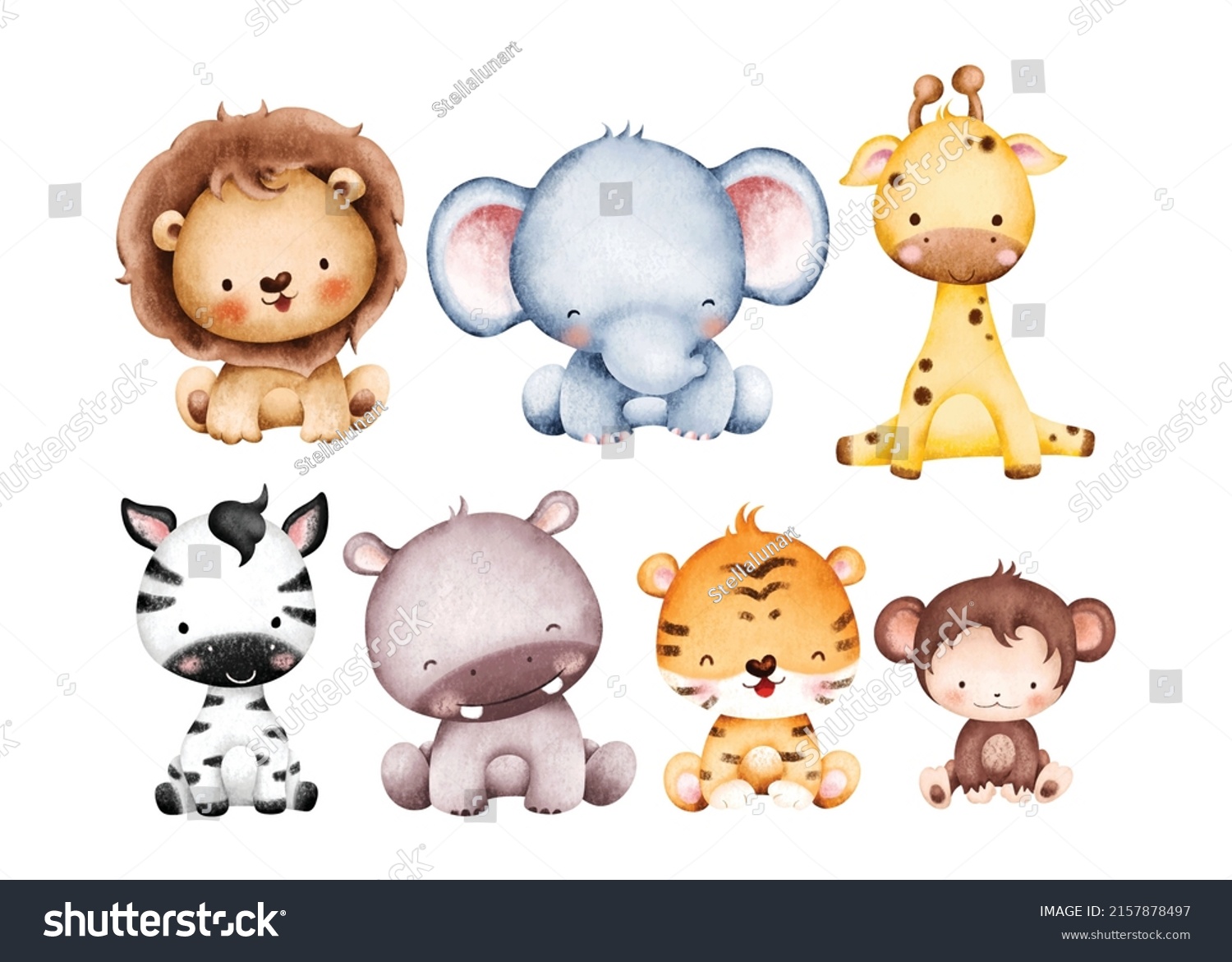 SVG of Watercolor set of Cute Baby Safari Animals Illustration  svg