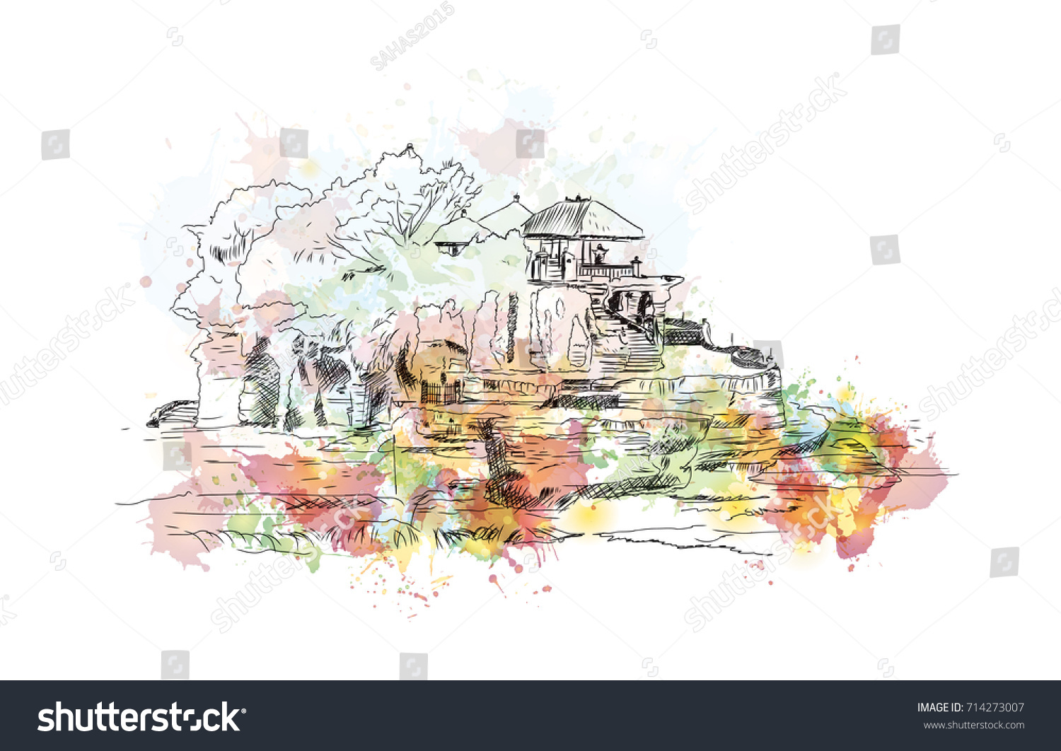 Watercolor Sketch Bali Indonesia Vector Illustration Stock Vector Royalty Free