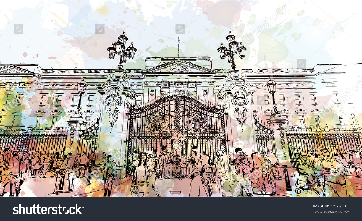 SVG of Watercolor sketch of Buckingham Palace London, the capital of England and the United Kingdom in vector illustration. svg