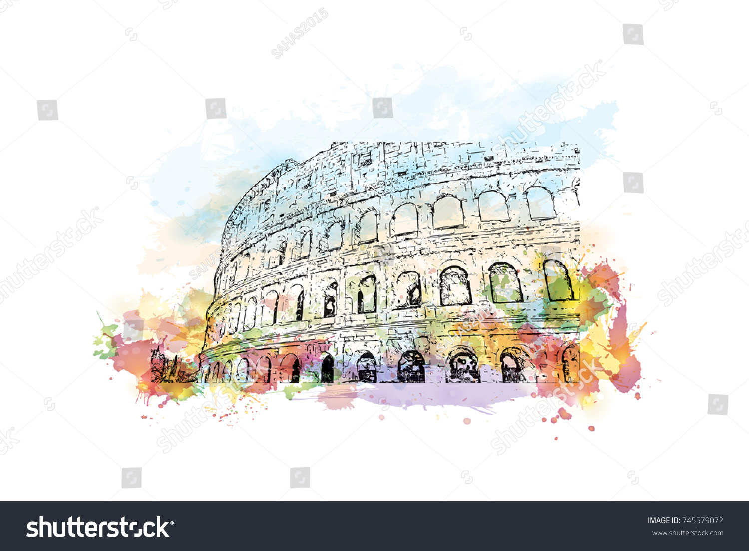 Watercolor Sketch Color Splash Colosseum Rome Stock Vector (Royalty ...