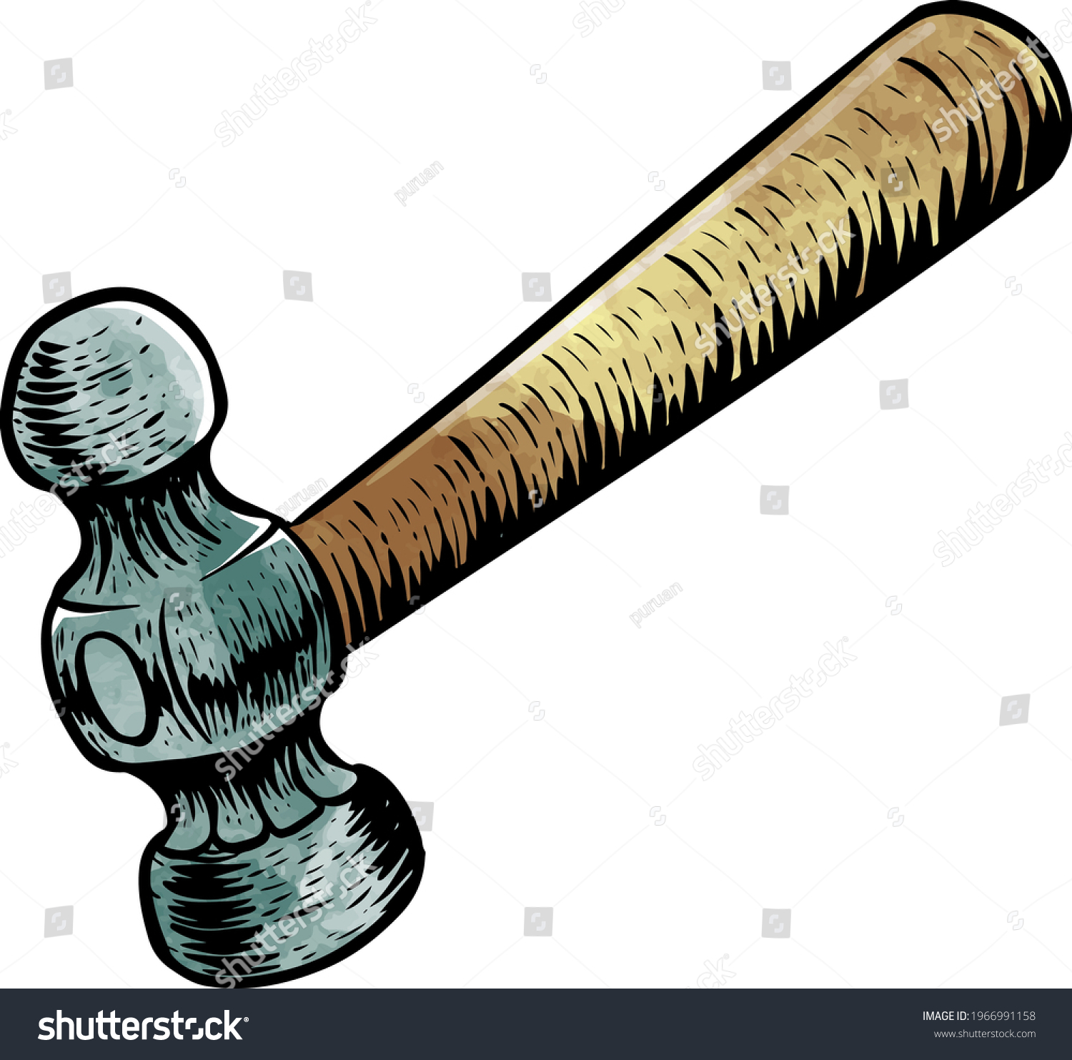 SVG of Watercolor style ball-peen hammer in woodcut drawing woodworking tool svg