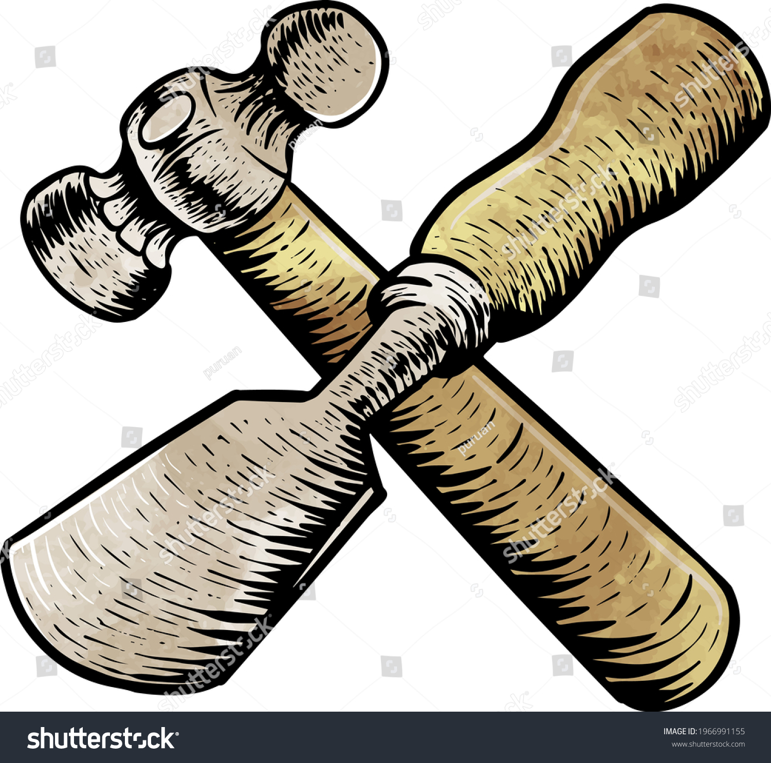 SVG of Watercolor style hammer and chisel icon woodworking tool svg